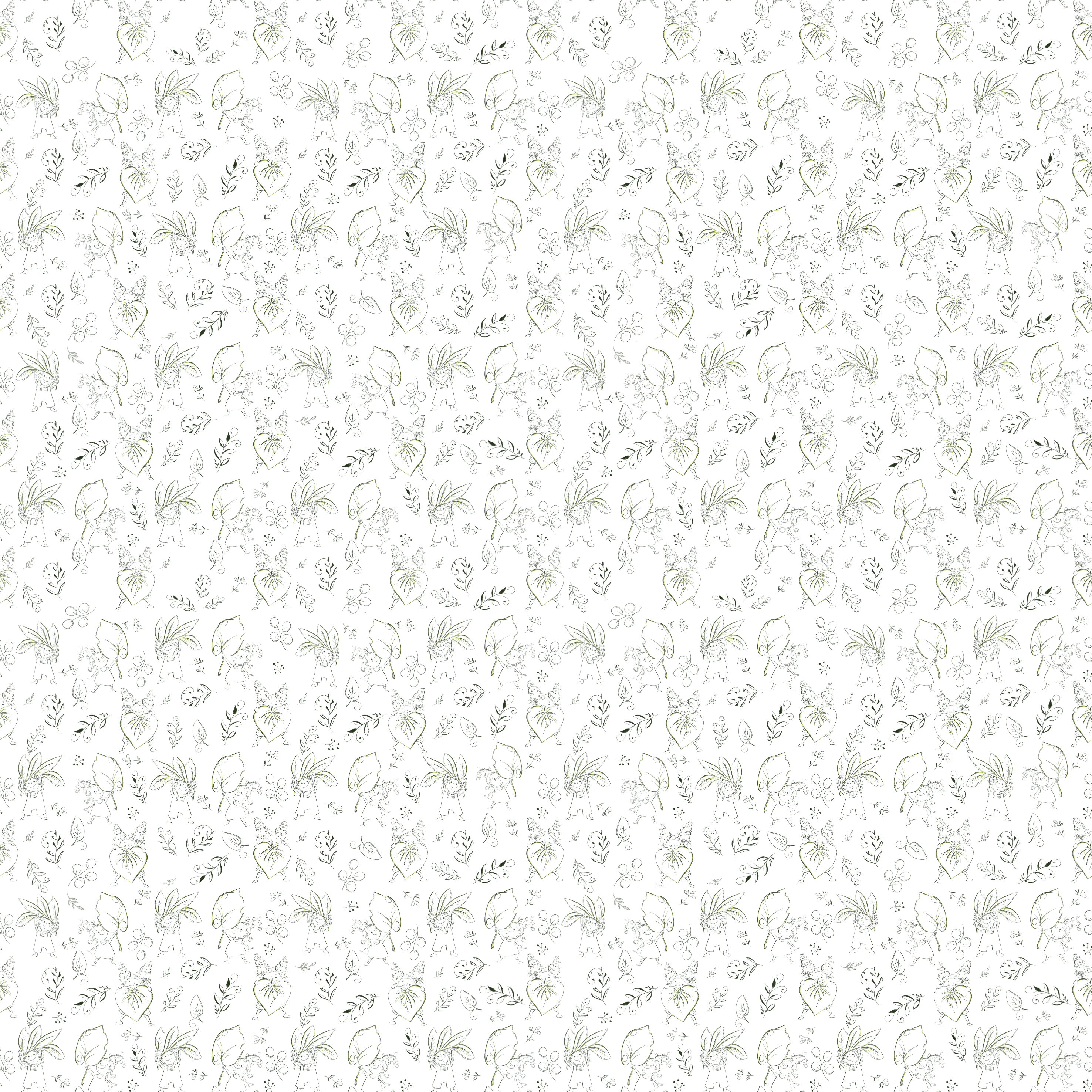 Organic fabric  -  Botanical Fairytale Sketch white, small