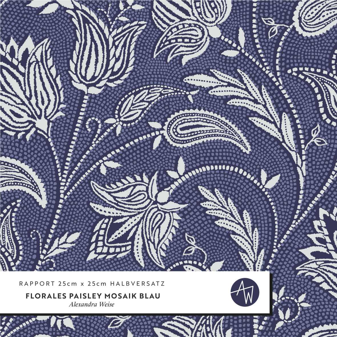 Bio Stoff - Florales Paisley Mosaik Blau von Alexandra Weise in blau