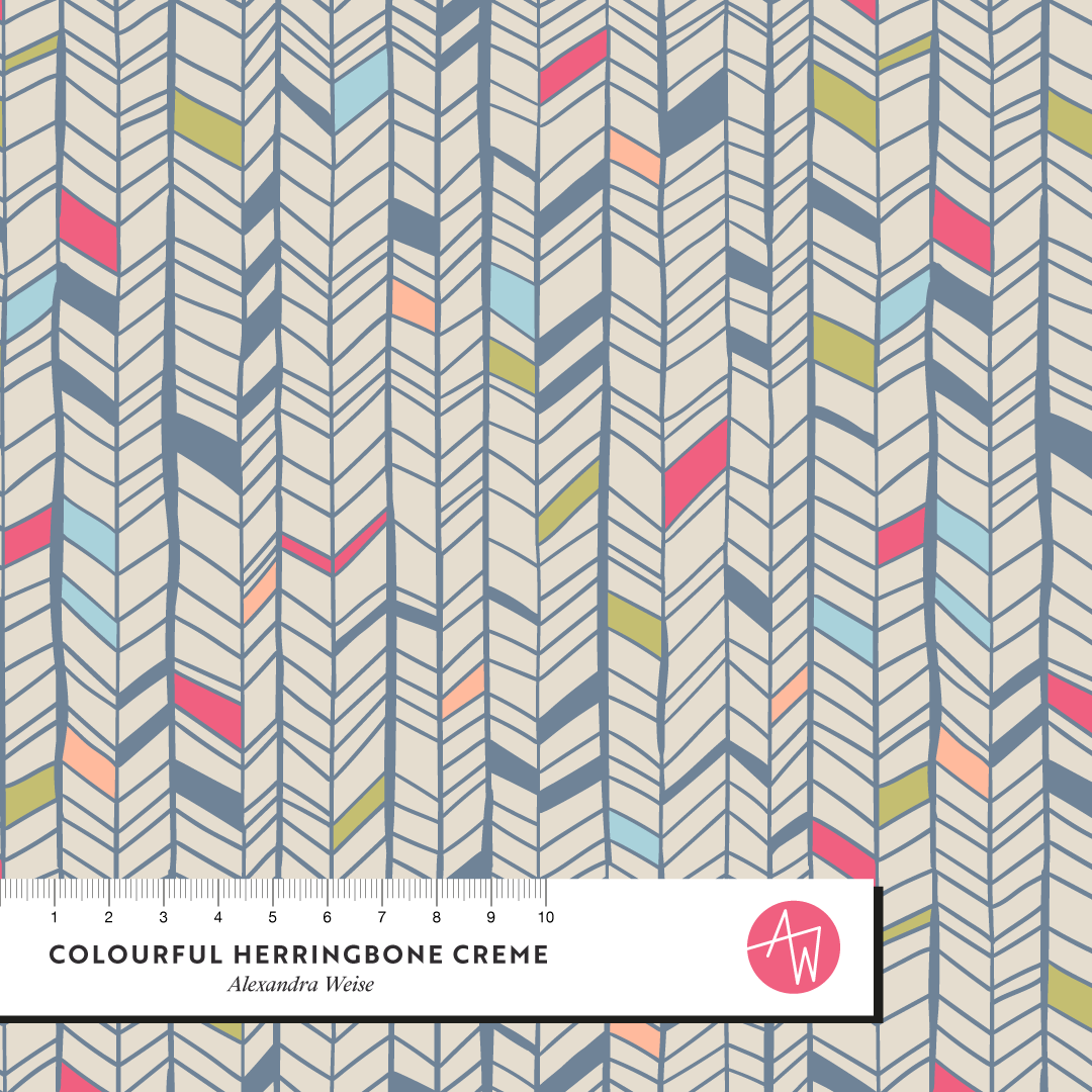 Organic fabric  - Colourful Herringbone creme