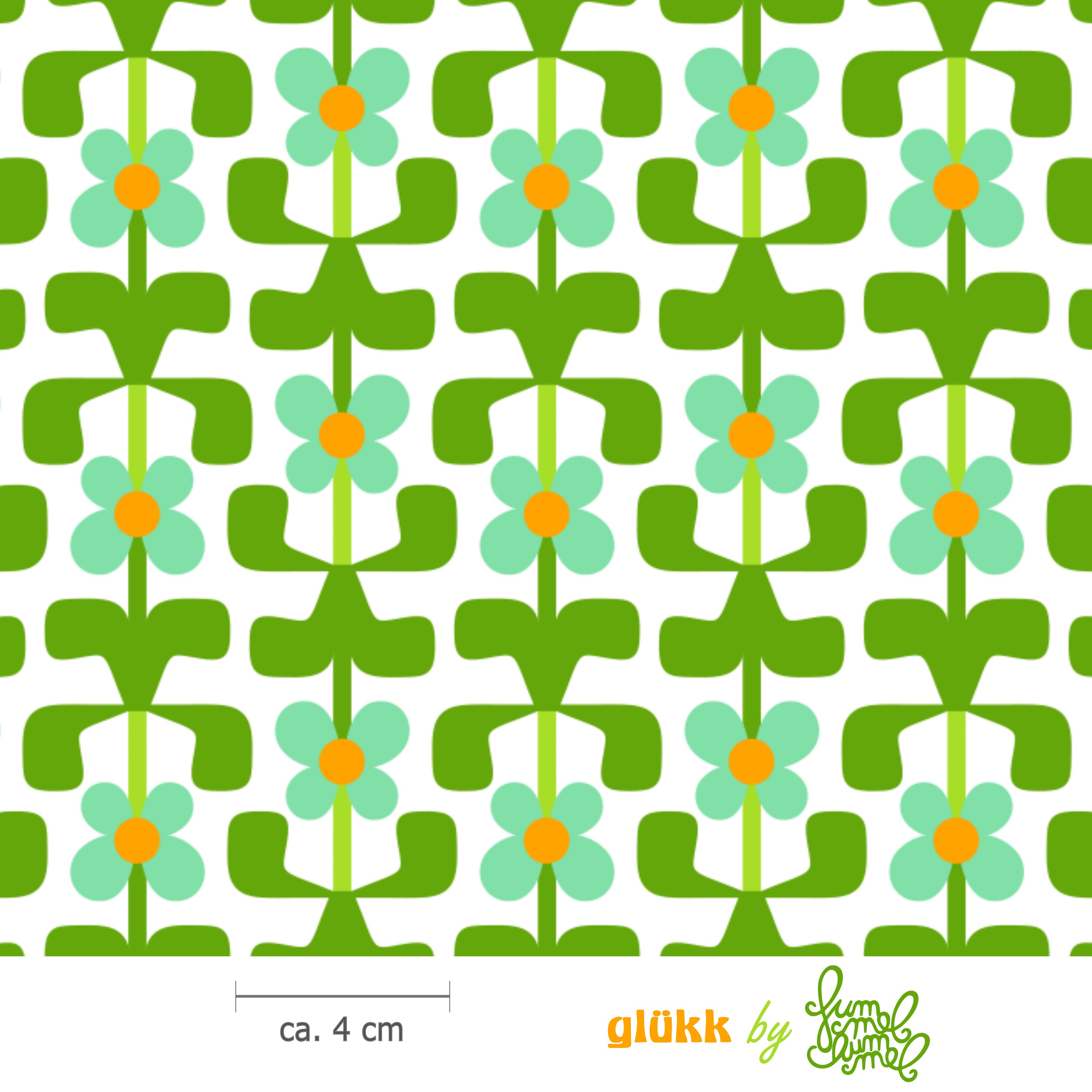 Bio Stoff  -  Gluekk  - Fummelhummel, grün, Floral & Blumen