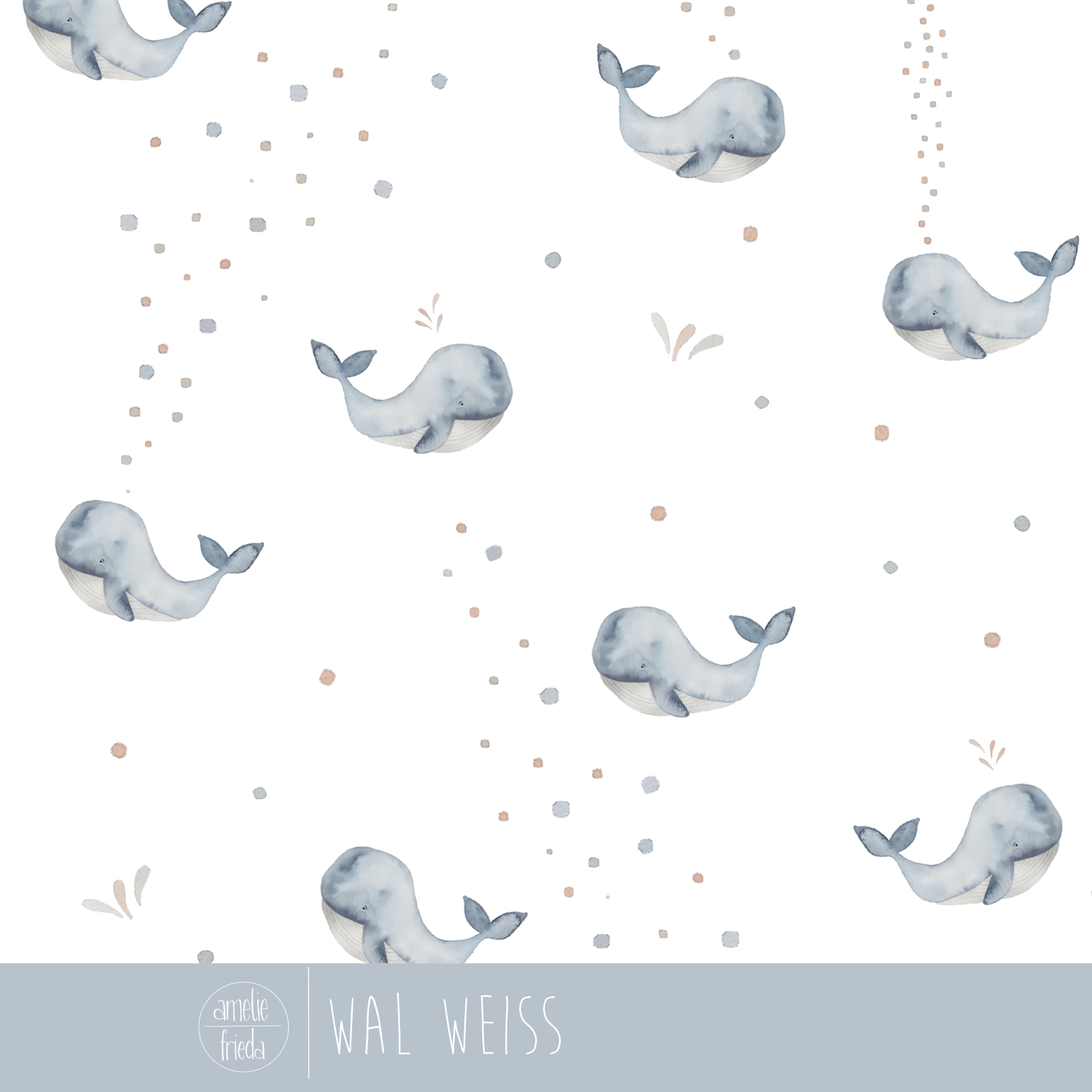 Bio Summersweat Stoff  - Wal Weiss - AmelieFrieda, weiß, Tiere, Aquarell, Kinder, Breite 150 cm
