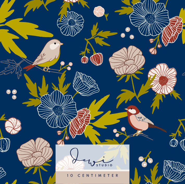 Bio Webware Stoff - Windflower Garden Blue - DewiStudio, blau, Floral & Blumen, 100% Bio-Baumwolle Bio Webware Stoff - Windflower Garden Blue - DewiStudio, blau, Floral & Blumen, 100% Bio-Baumwolle