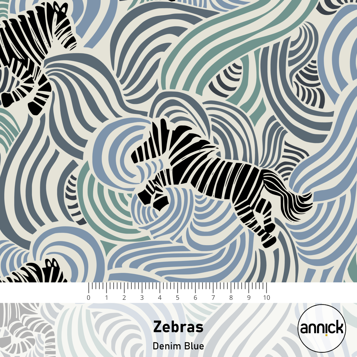 Scuba Stoff  -  Zebras jeansblau