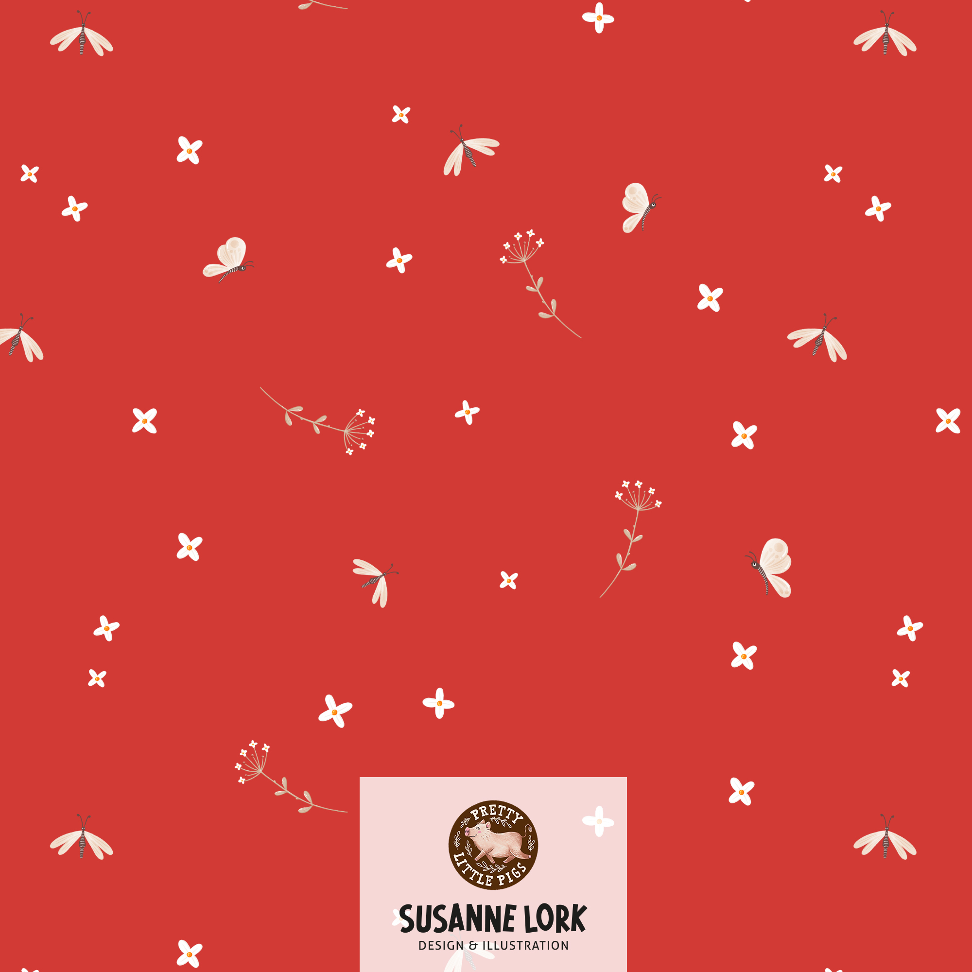 Bio Webware Stoff  - Frühlingserwachen Streublumen Rot - PrettyLittlePigs, rot, Blumen 100% Bio-Baumwolle