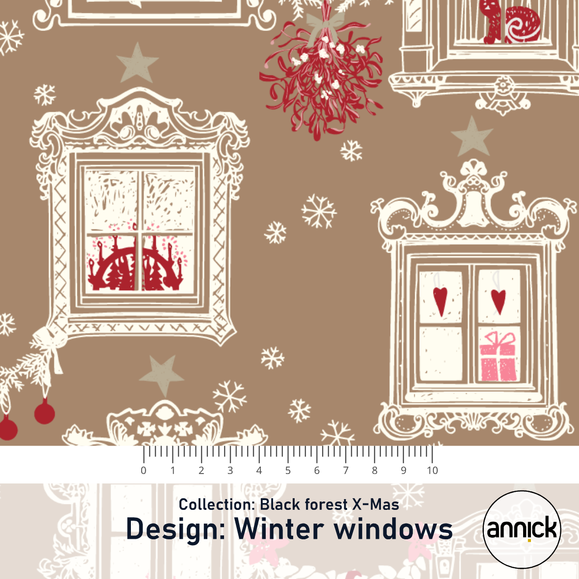 Bio Stoff  -  Black Forest X Mas Winter Windows - Annick, braun, Gegenstände