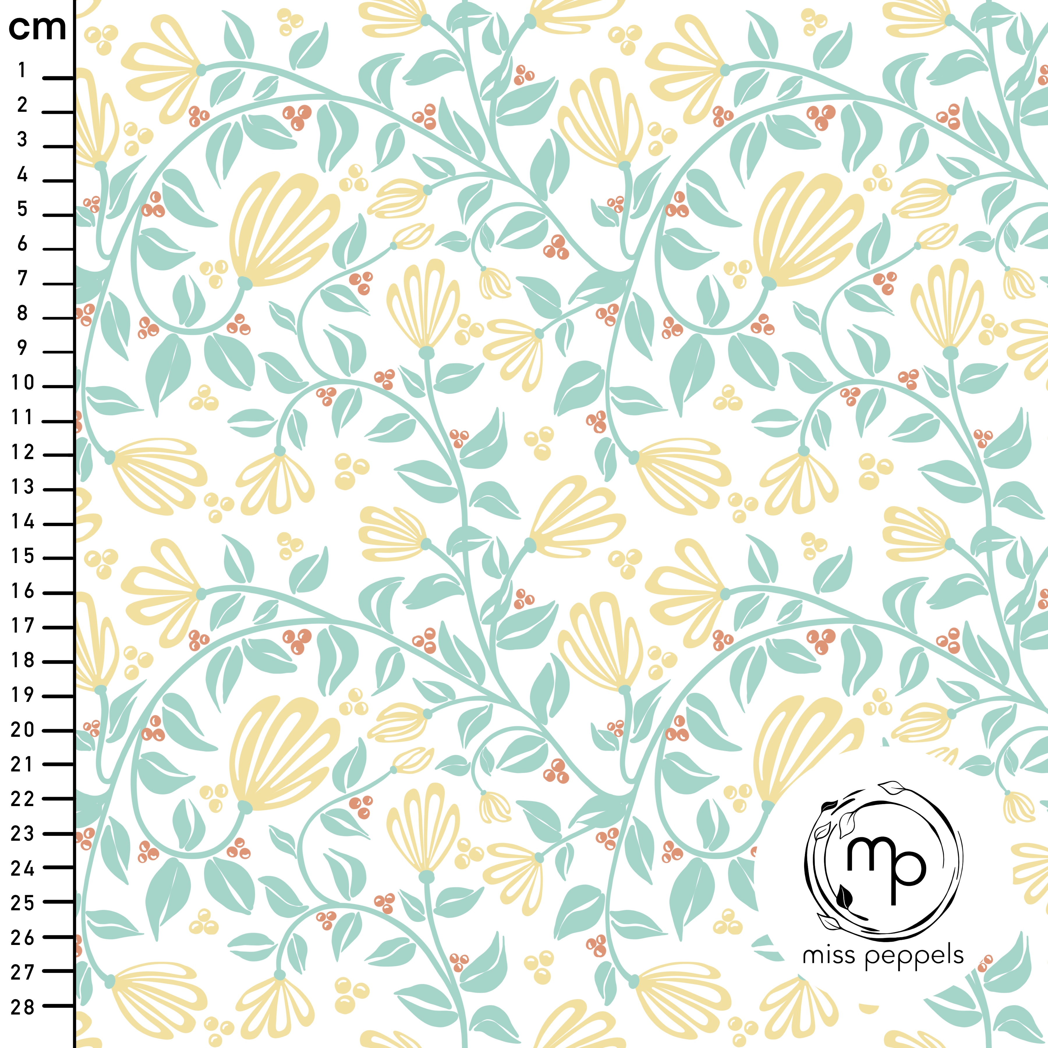 Bio Stoff  - Ranken B Groß - misspeppels, weiß, Floral & Blumen