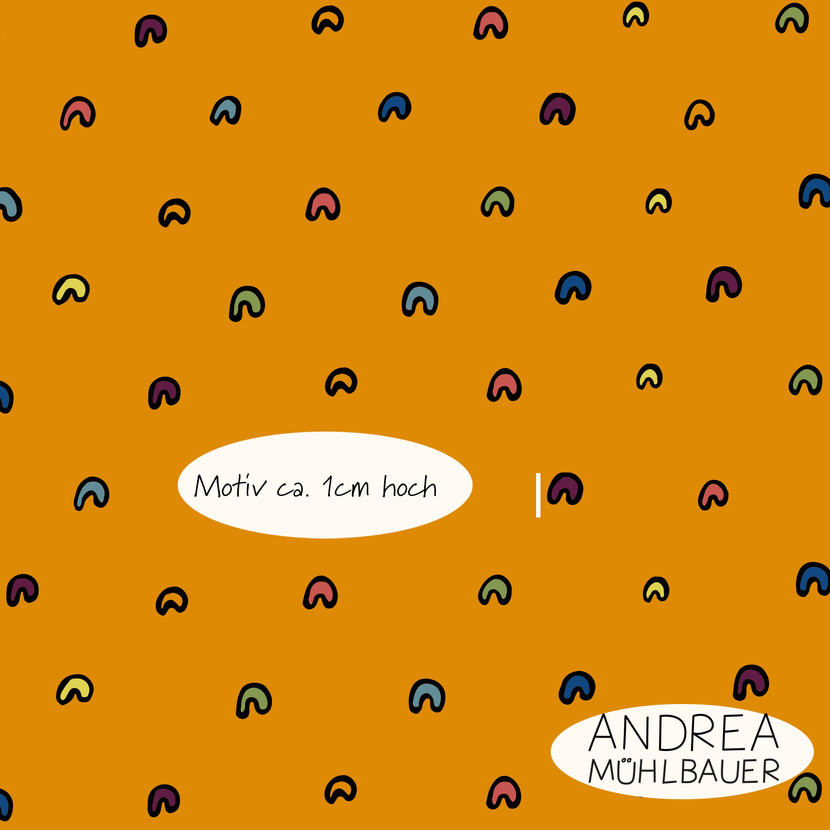 Bio Webware Stoff  -  Little Rainbow  - AndreaMuehlbauer, Fantasy, orange, Regenbogen, 100% Bio-Baumwolle