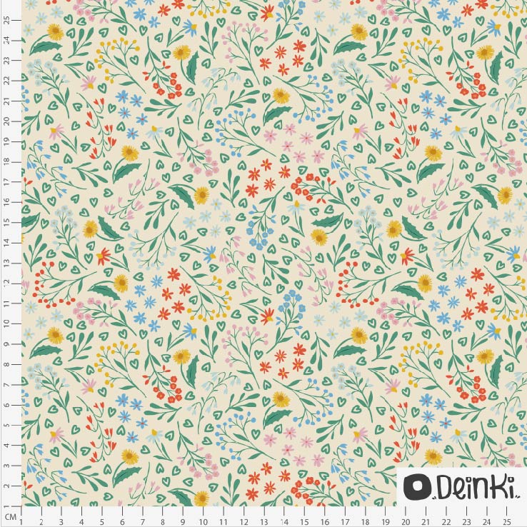 Bio Webware Stoff - Bluemchen Und Herzchen Weiss - Deinki, creme, Blumen, 100% Bio-Baumwolle Bio Webware Stoff - Bluemchen Und Herzchen Weiss - Deinki, creme, Blumen, 100% Bio-Baumwolle