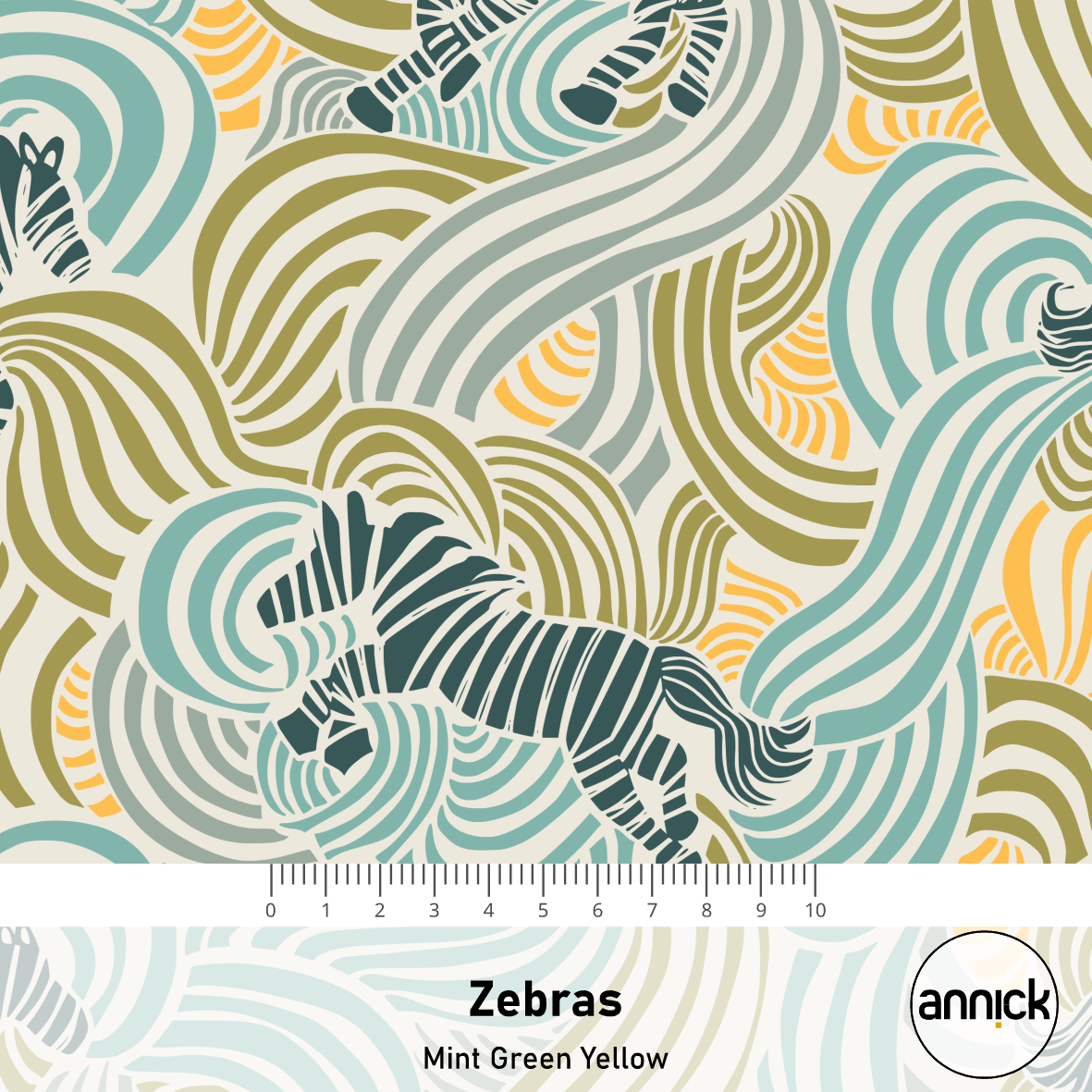 Scuba Stoff  -  Zebras mint, gelb