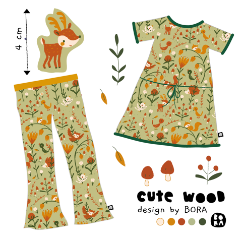 Bio Webware Stoff - Cute Wood - Bora, Blätter & Ranken, grün, Tiere, Wald, 100% Bio-Baumwolle Bio Webware Stoff - Cute Wood - Bora, Blätter & Ranken, grün, Tiere, Wald, 100% Bio-Baumwolle