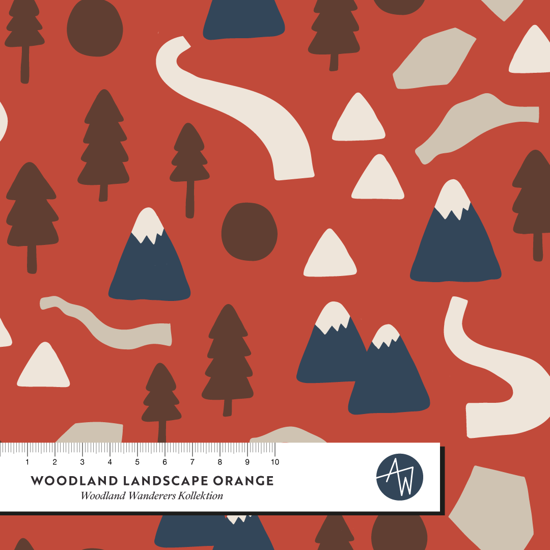 Organic Fabric - Woodland Landscape Orange by Alexandra Weise in orange