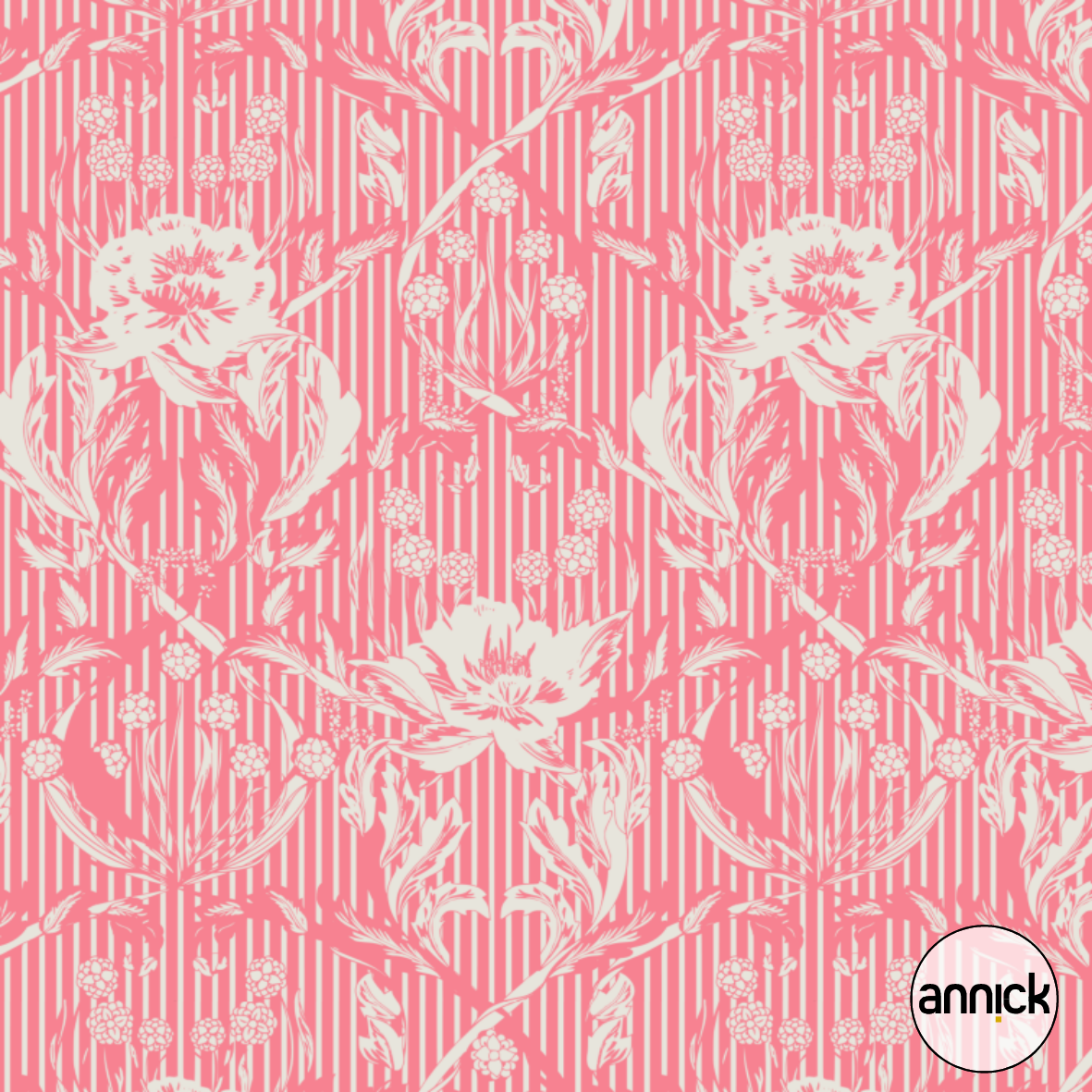 Bio Webware Stoff - Floral Heritage Monochrome Stripes Rasperry Red - Annick, rot, Floral & Blumen, Streifen 100% Bio-Baumwolle Bio Webware Stoff - Floral Heritage Monochrome Stripes Rasperry Red - Annick, rot, Floral & Blumen, Streifen 100% Bio-Baumwolle