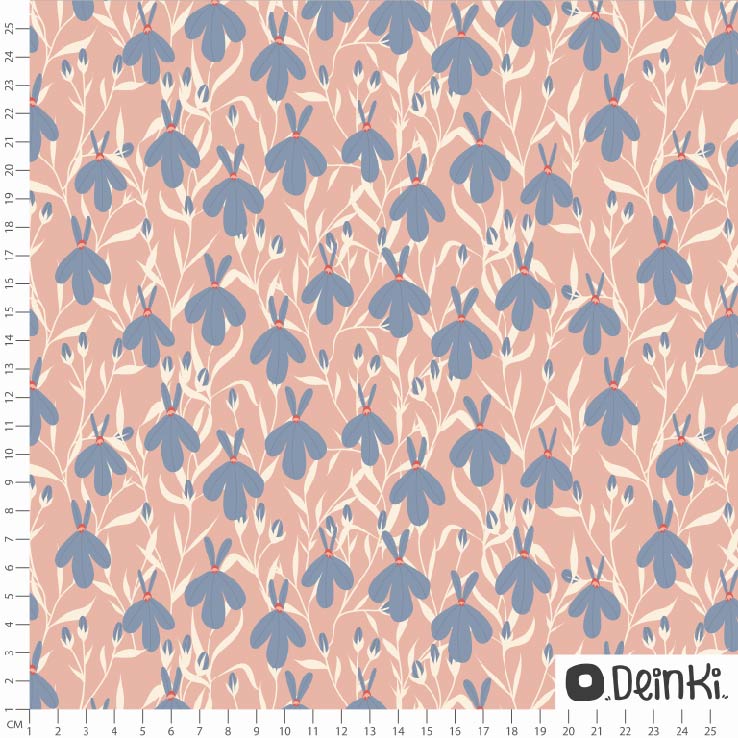 Bio Stoff  - Lobelienblumen Rosa Blau  - Deinki, rosa, Floral & Blumen