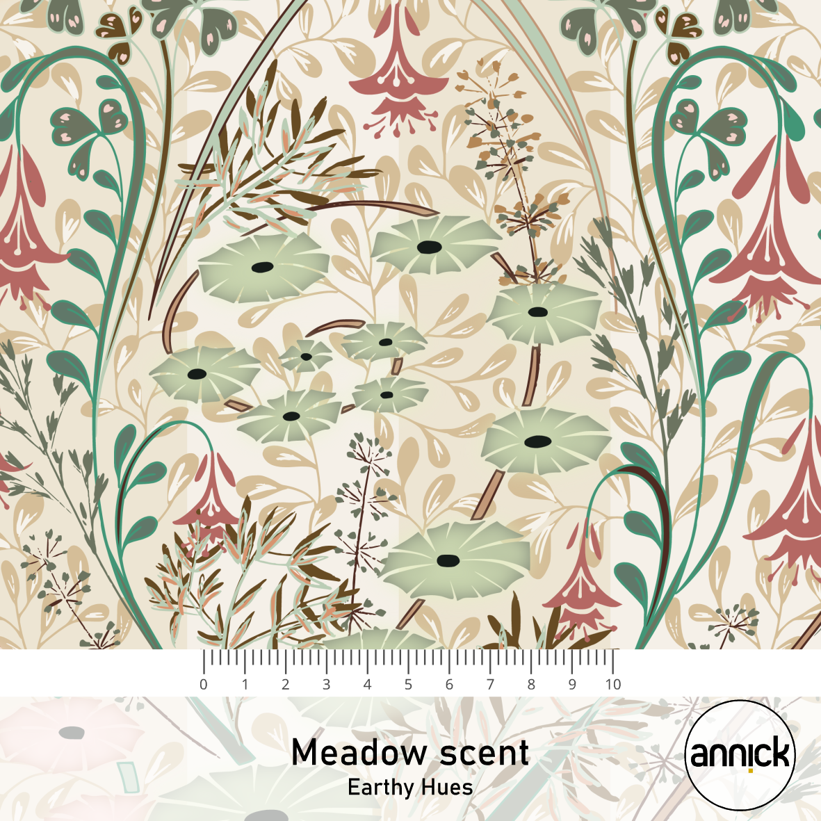 Bio Stoff - Meadow Scent Erdtöne von Annick in grün, beige, rot