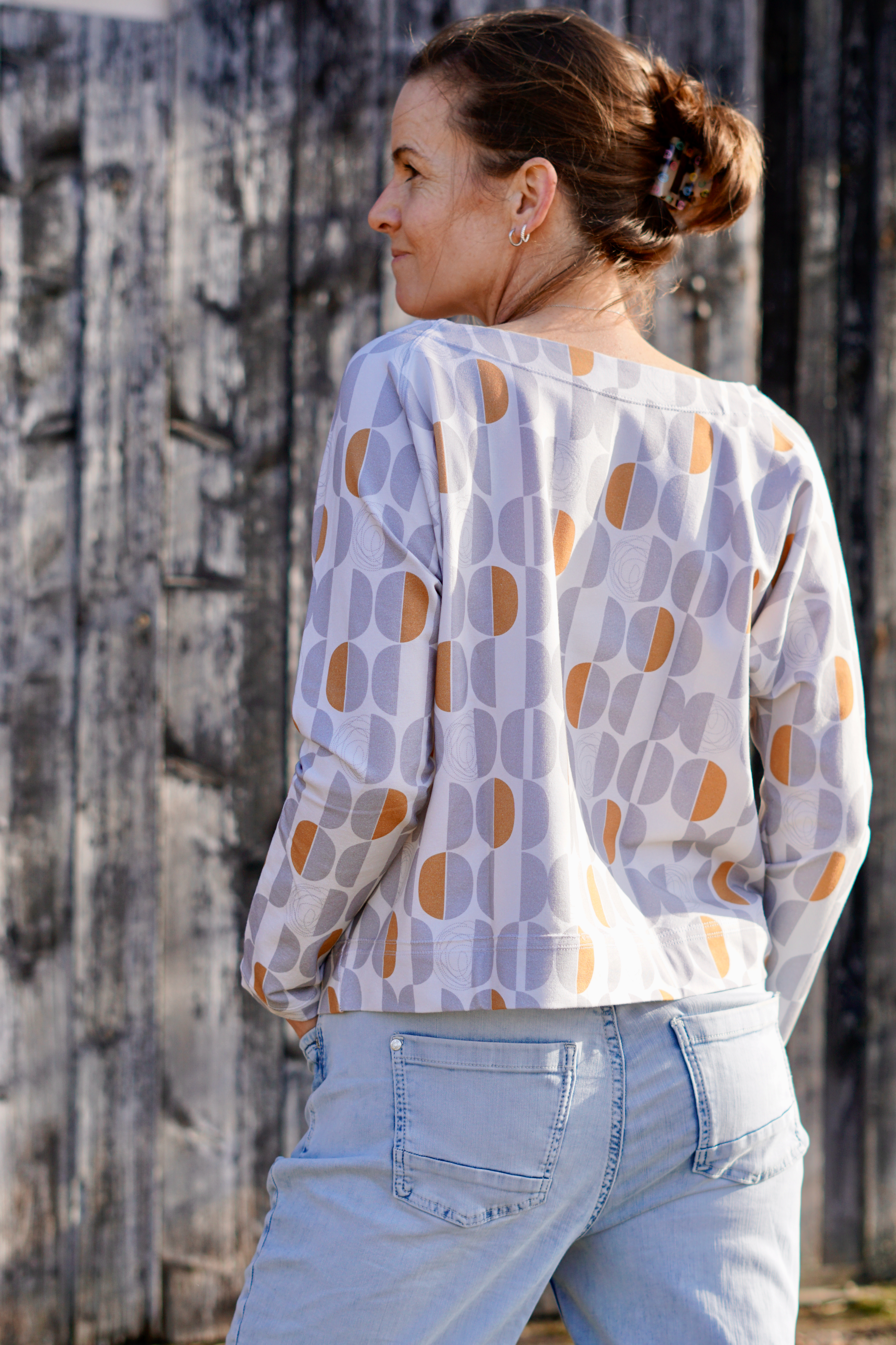 Bio Stoff - Geometric Evergreen Semicircles grau