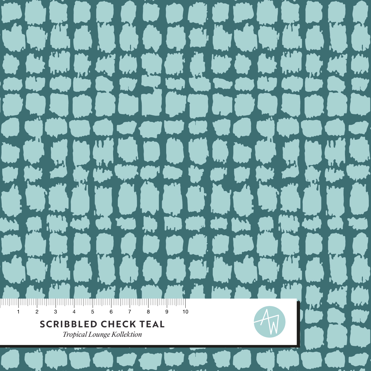 Organic Fabric - Scribbled Check Teal by Alexandra Weise in teal