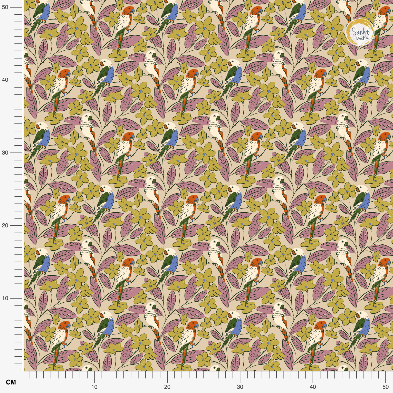 Organic fabric  -  Parrot Paradise mustard