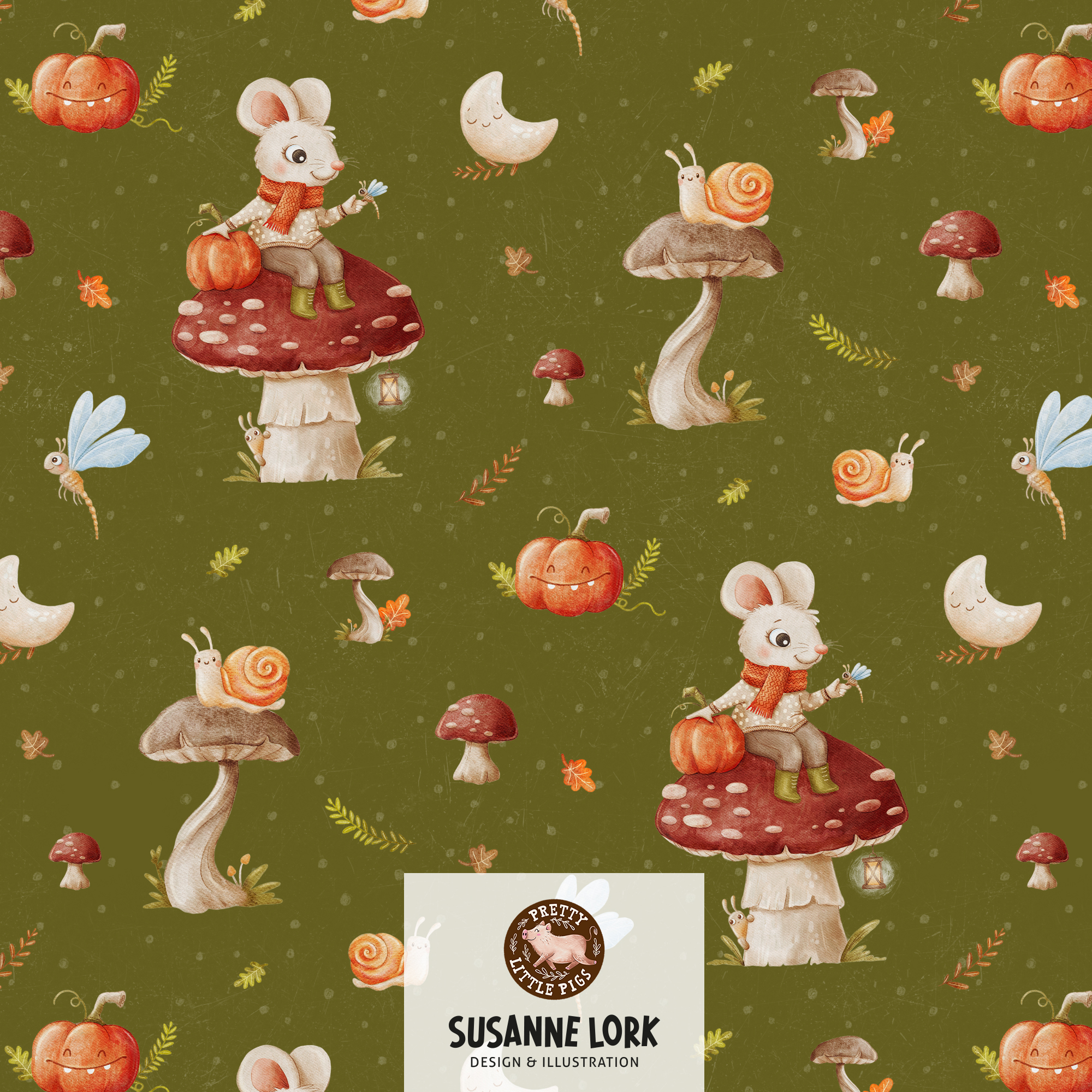 Bio Webware Stoff - Little Autumn Friends Olive - PrettyLittlePigs, Herbst, Wald, Tiere, grün, 100% Bio-Baumwolle Bio Webware Stoff - Little Autumn Friends Olive - PrettyLittlePigs, Herbst, Wald, Tiere, grün, 100% Bio-Baumwolle