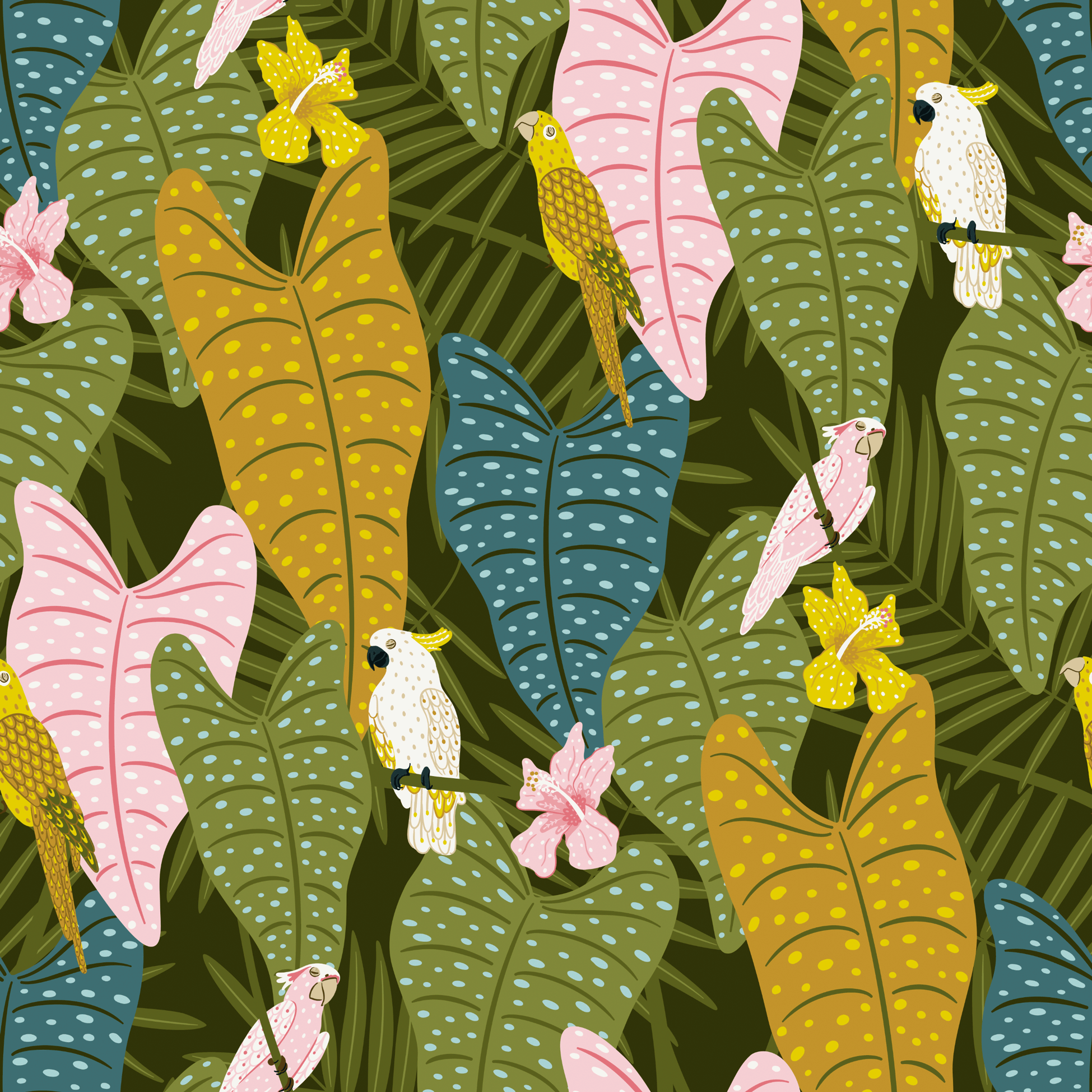Bio Stoff - Tropical Lounge Parrots Dark von Sanne Paul in grün