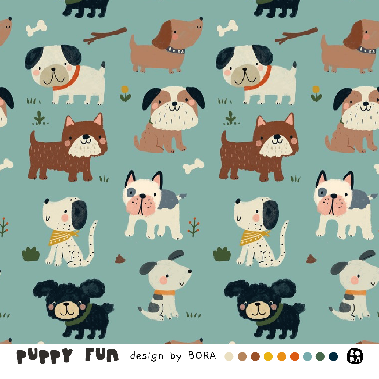 Organic fabric - Puppy Fun