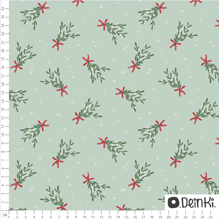 Organic Fabric - Mistletoe and Bow mint