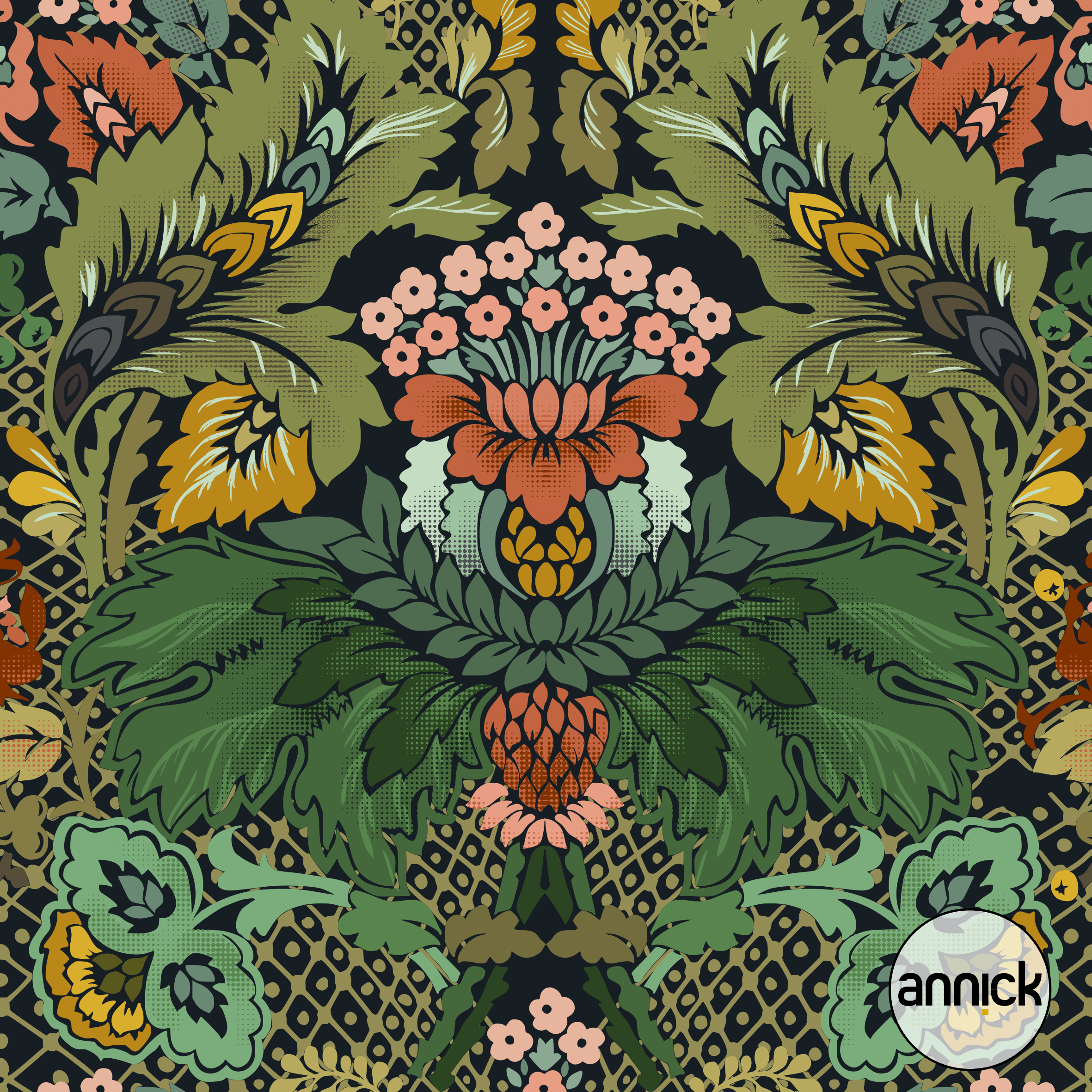 Bio Summersweat Stoff - Victorian Flowers Dark Blue bckg - Annick, Blätter & Ranken, grün, Herbst, Floral & Blumen, Breite 150 cm Bio Summersweat Stoff - Victorian Flowers Dark Blue bckg - Annick, Blätter & Ranken, grün, Herbst, Floral & Blumen, Breite 150 cm
