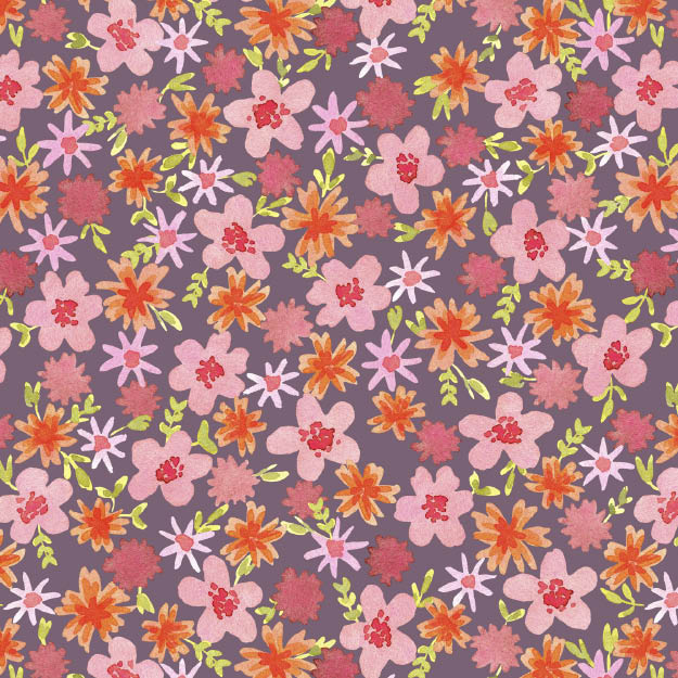 Organic fabric - Herbstblüten aquarell, mauve - Kristin Tessen