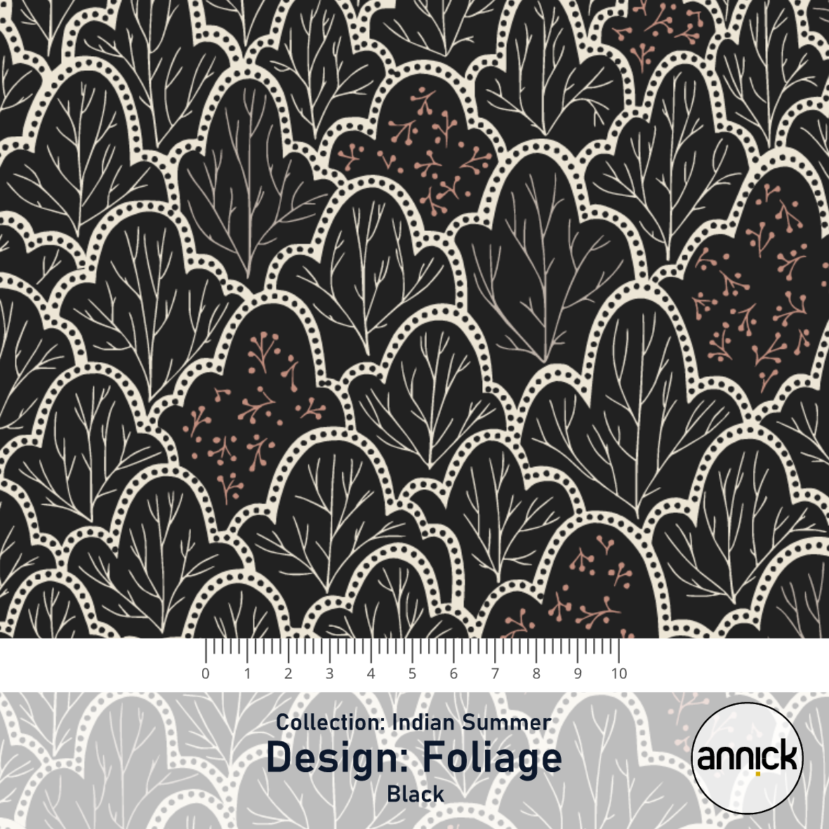 Bio Stoff  -  Indian Summer Foliage Black  - Annick, Herbst, Abstrakt, Bäume & Palmen, schwarz