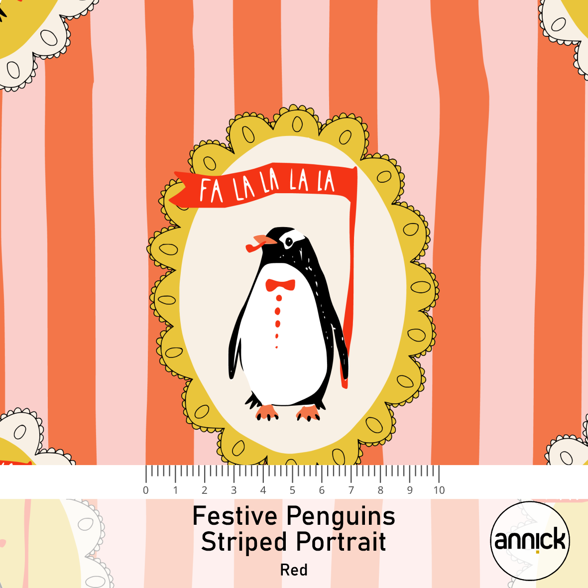 Bio Stoff - Festive Penguins Striped Portrait rot