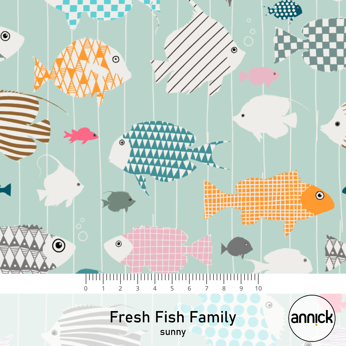 Bio Stoff  - Fresh Fish Family Sunny - Annick, mint, Maritim, Tiere
