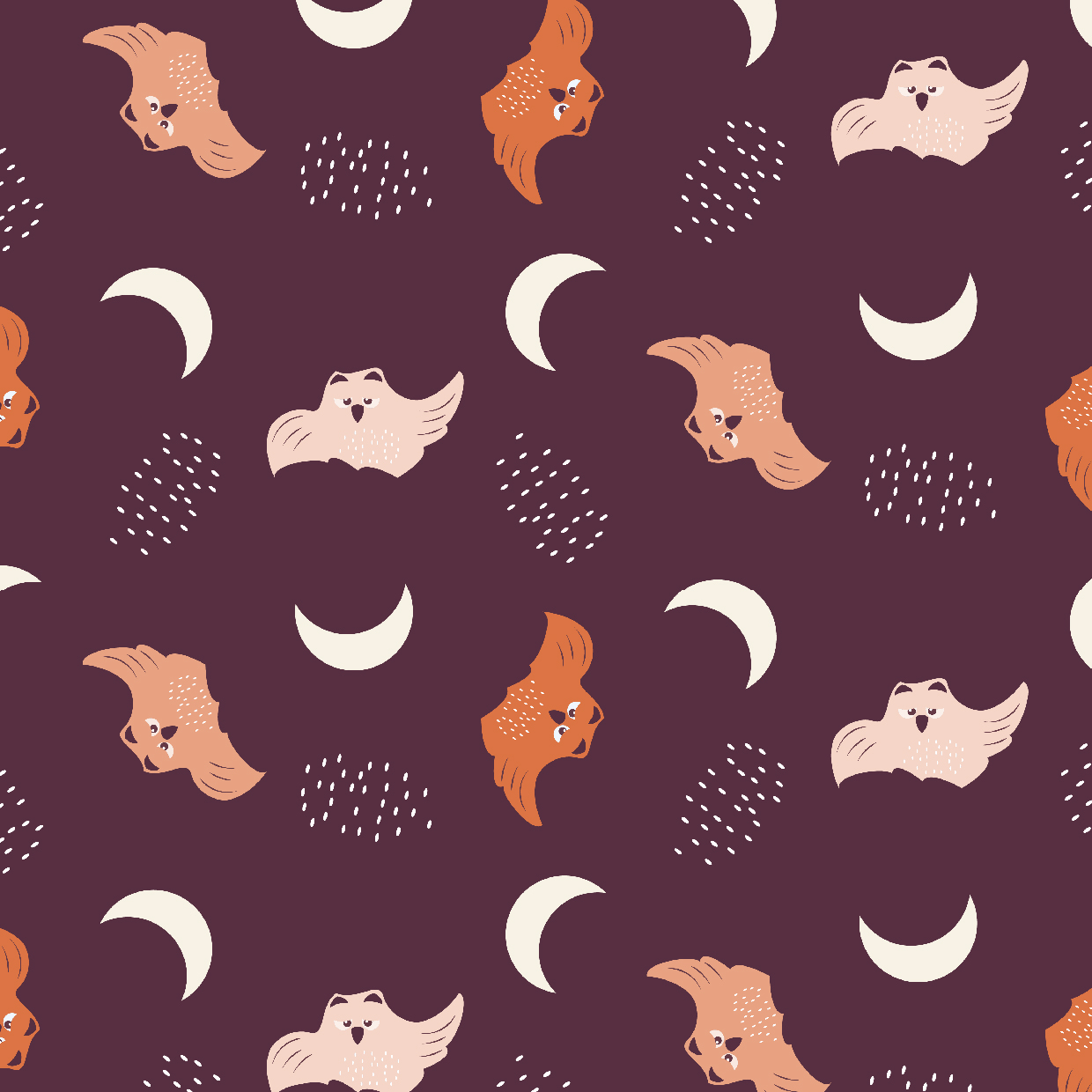 Bio Jersey Stoff  - Eulen und Mond Pflaume - EviRoiderDesign, Tiere, lila, Halloween, Breite 150 cm Bio Jersey Stoff  - Eulen und Mond Pflaume - EviRoiderDesign, Tiere, lila, Halloween, Breite 150 cm