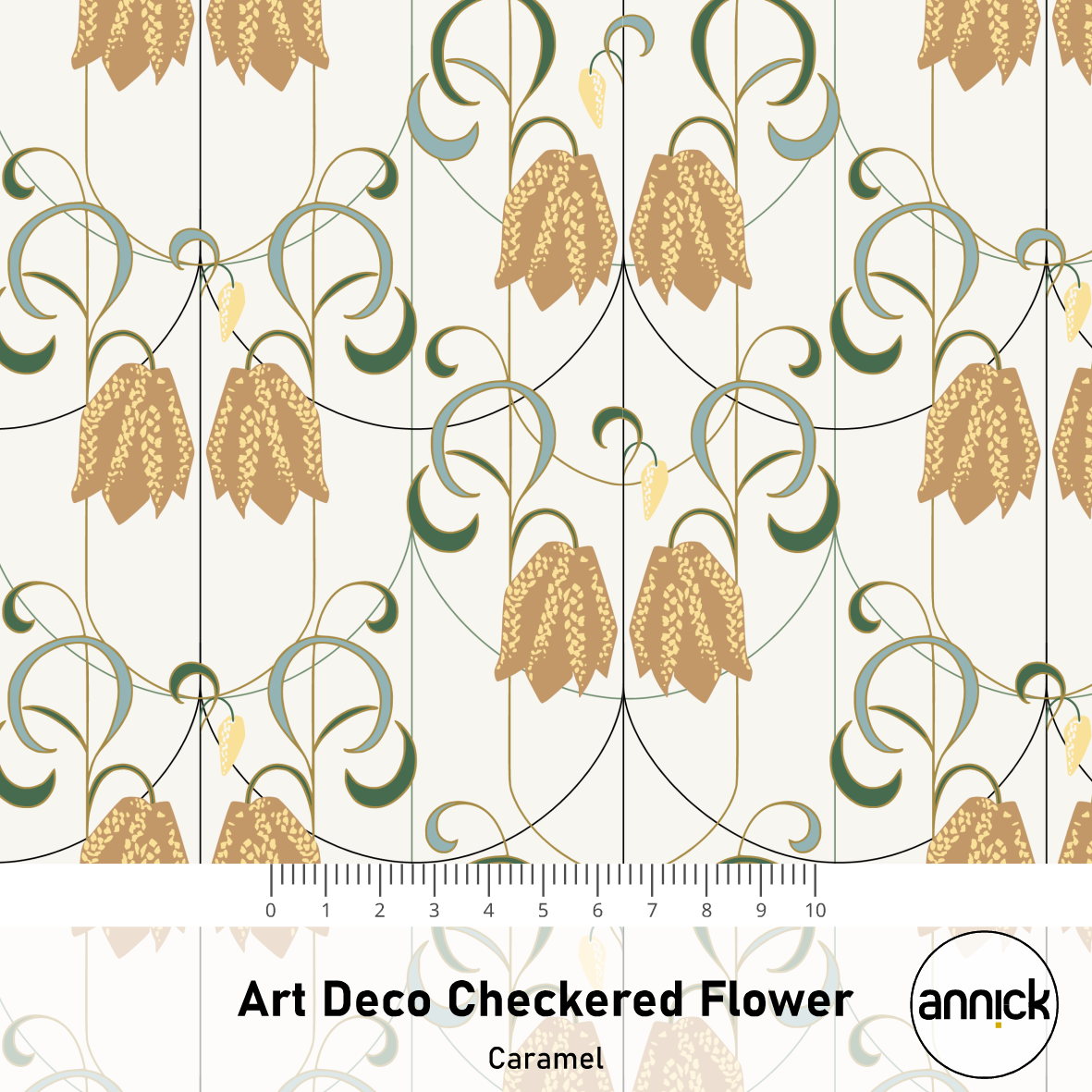 Bio Stoff - Art Deco Checkered Flower karamell