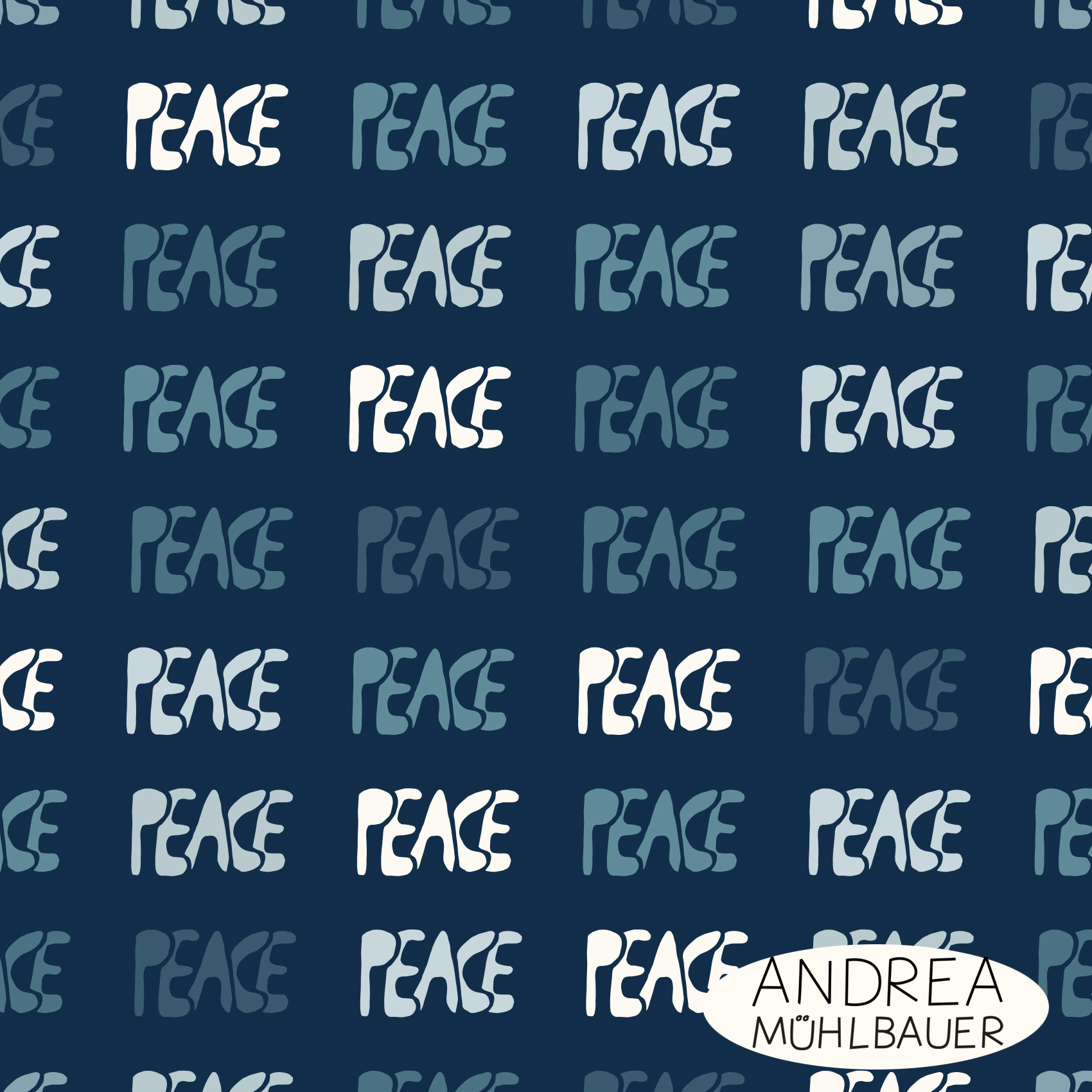Bio Webware Stoff - Peace in Blau - AndreaMuehlbauer, blau, Schrift, 100% Bio-Baumwolle Bio Webware Stoff - Peace in Blau - AndreaMuehlbauer, blau, Schrift, 100% Bio-Baumwolle