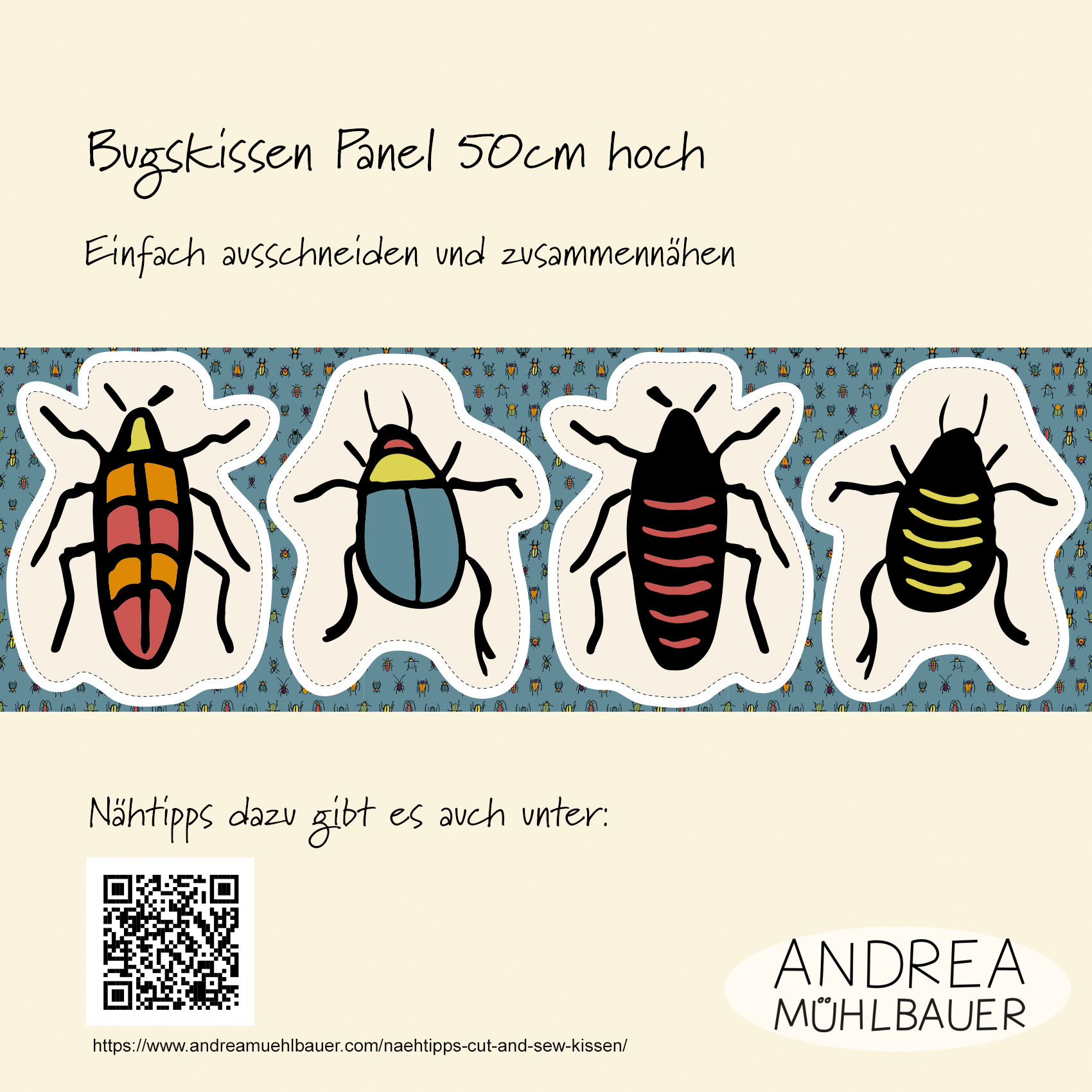 Bio Webware Stoff - 50 cm Panel Bugs Kissen 2 - AndreaMuehlbauer, blau Tiere, Cut & Sew , 100% Bio-Baumwolle Bio Webware Stoff - 50 cm Panel Bugs Kissen 2 - AndreaMuehlbauer, blau Tiere, Cut & Sew , 100% Bio-Baumwolle
