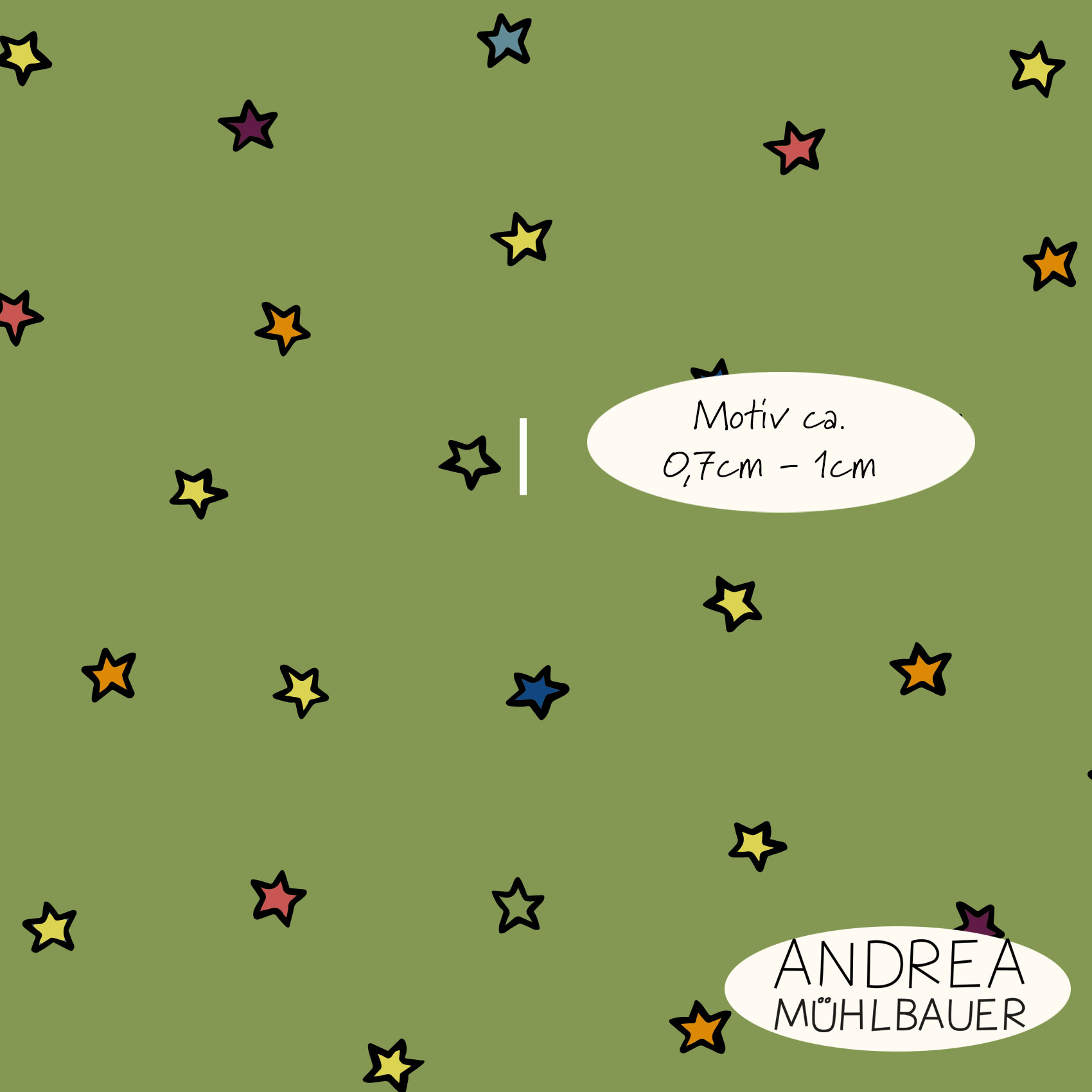 Bio Webware Stoff  -  Stars Green  - AndreaMuehlbauer, grün, Sonne, Mond und Sterne, Fantasy, 100% Bio-Baumwolle