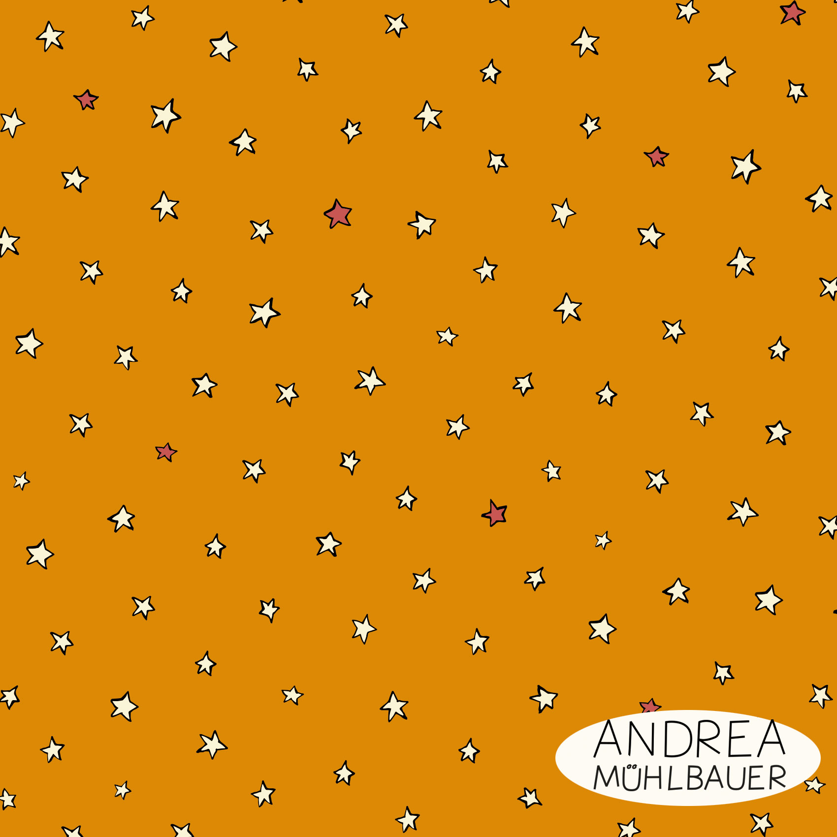 Bio Stoff  -  Sternennacht Orange - AndreaMuehlbauer, Sterne, orange