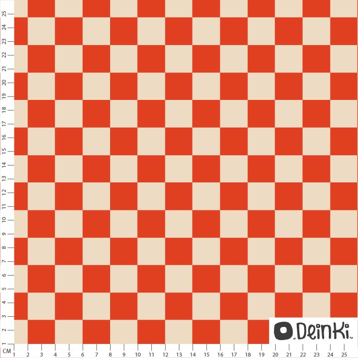 Bio Stoff  - Schachbrett creme rot - Deinki, bunt, kariert