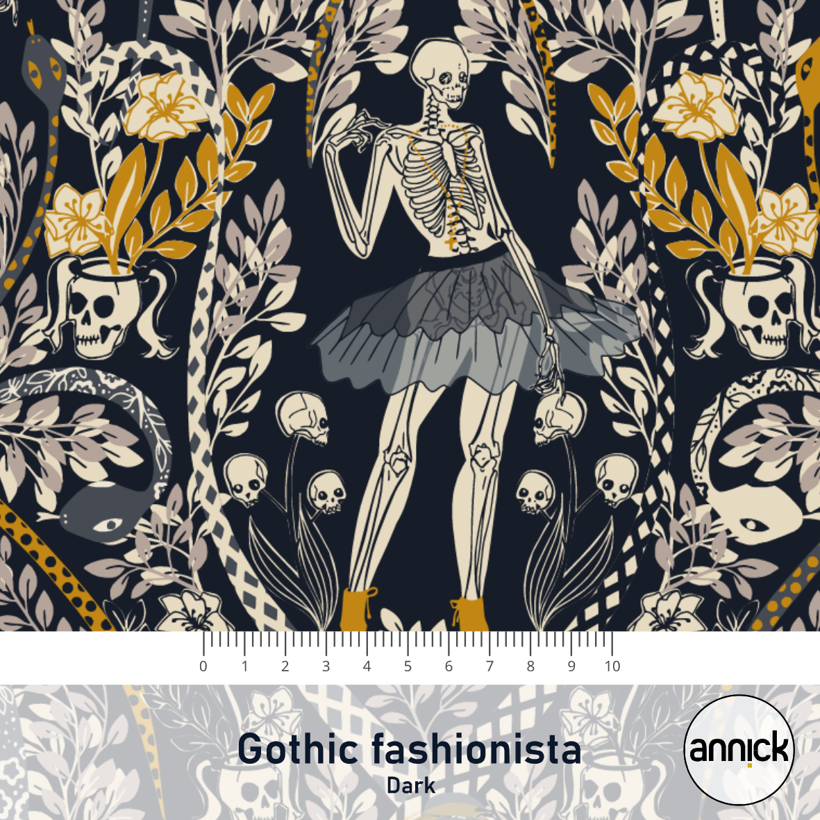 Bio Webware Stoff - Gothic Fashionista Dark - Annick, schwarz, Menschen, Halloween, 100% Bio-Baumwolle Bio Webware Stoff - Gothic Fashionista Dark - Annick, schwarz, Menschen, Halloween, 100% Bio-Baumwolle