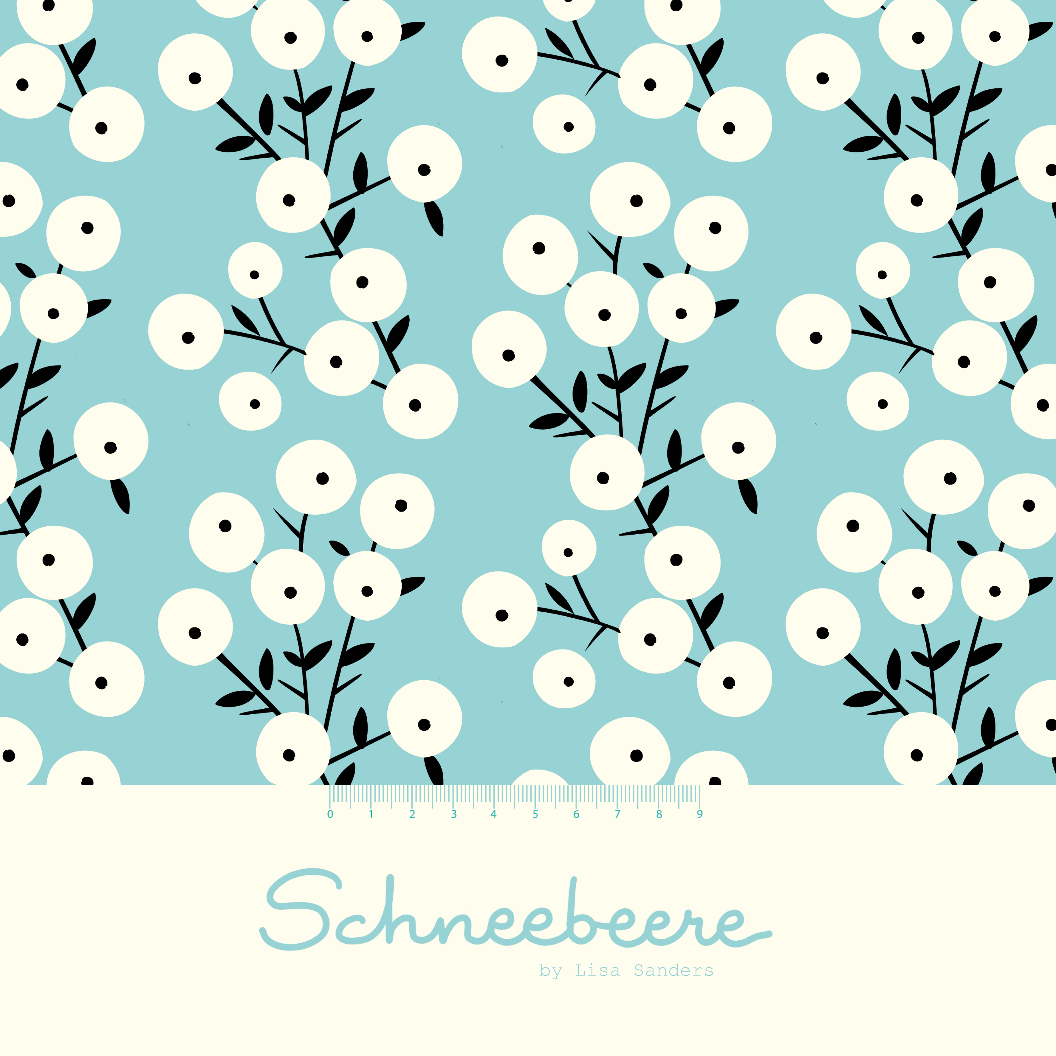 Bio Summersweat Stoff  -  Schneebeere  - LisaSanders, Blätter & Ranken, Punkte, petrol, Breite 150 cm