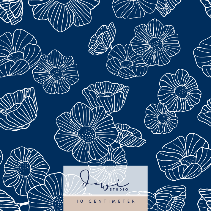 Bio Webware Stoff - Windflower White Deep Blue - DewiStudio, Floral & Blumen, blau, 100% Bio-Baumwolle Bio Webware Stoff - Windflower White Deep Blue - DewiStudio, Floral & Blumen, blau, 100% Bio-Baumwolle