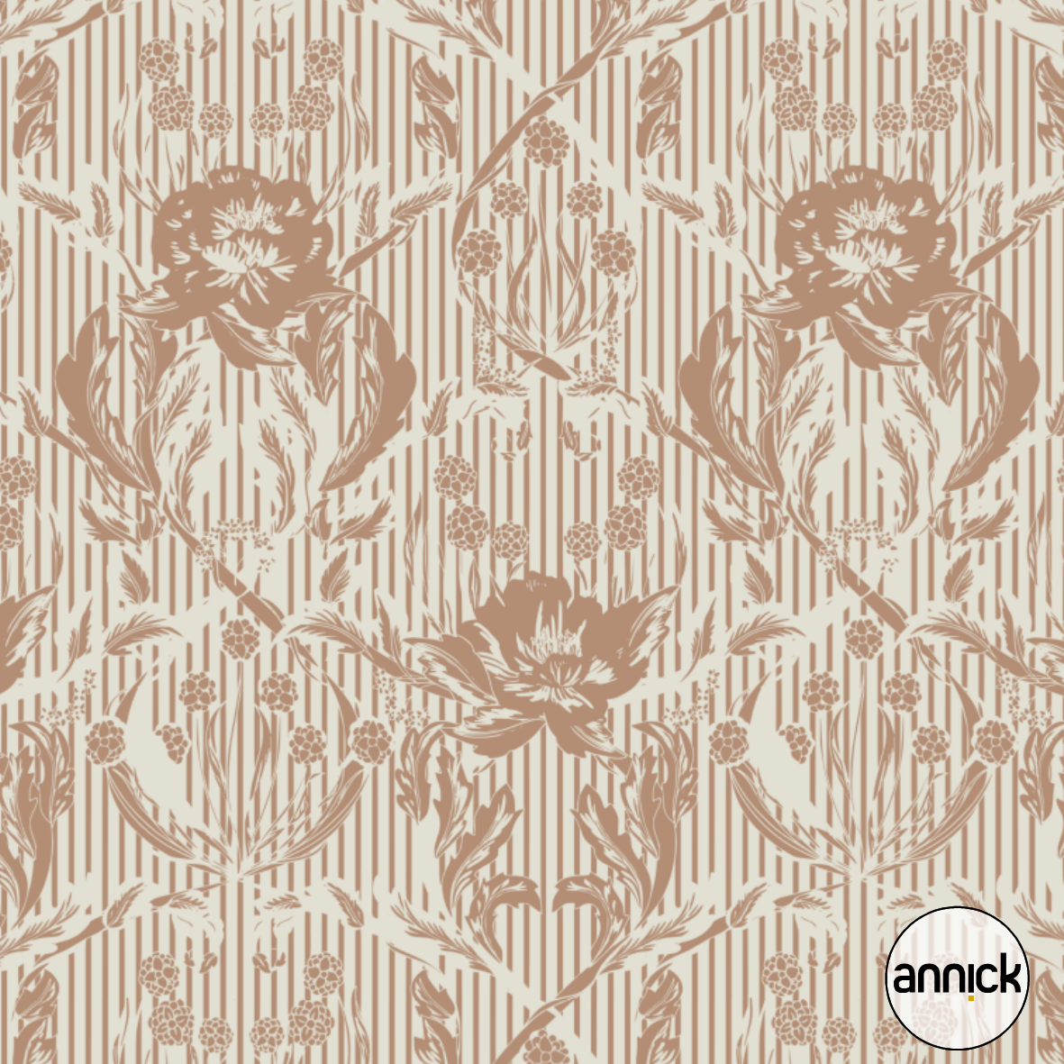 Bio Fabric - Floral Heritage Monochrome Stripes Antique by Annick in beige