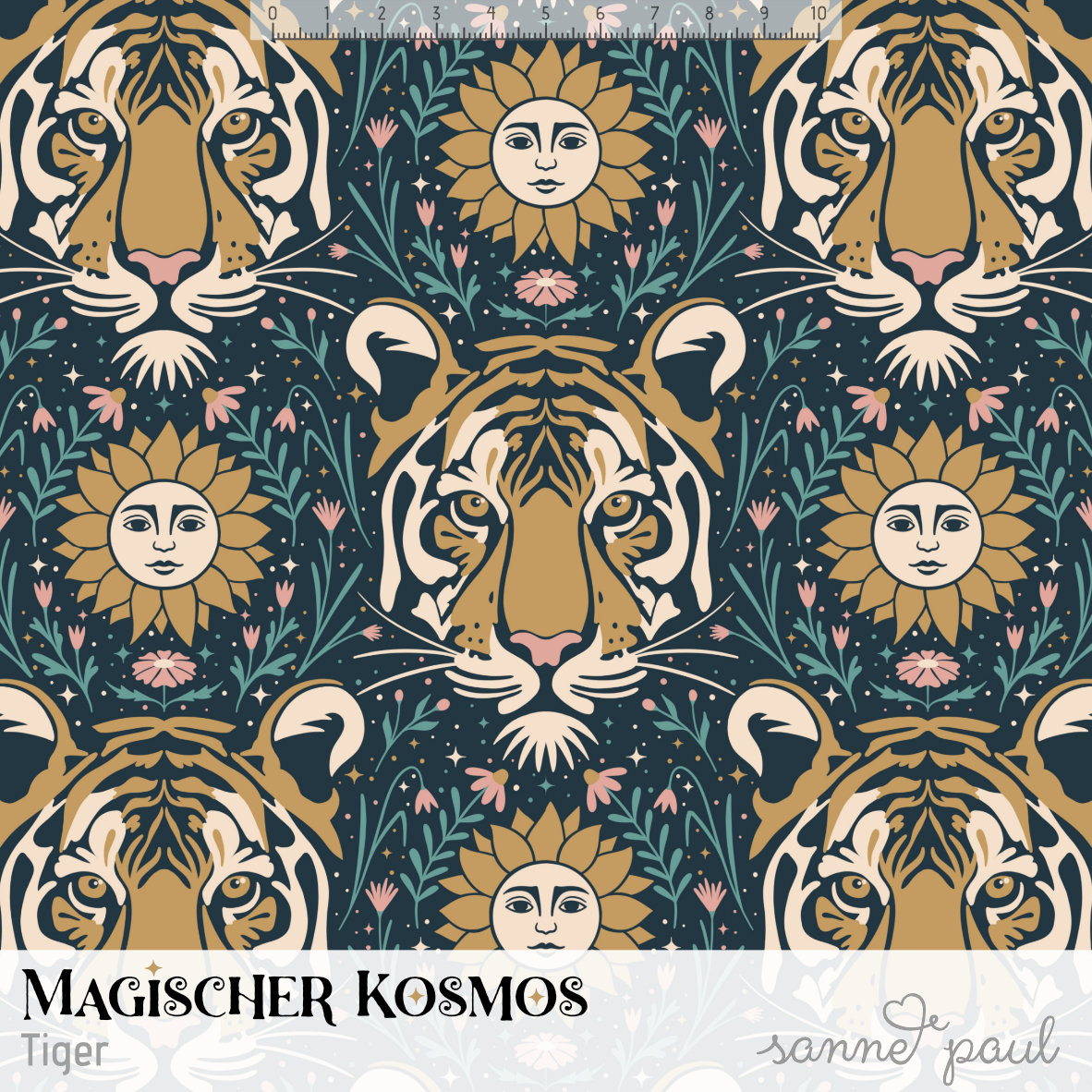 Bio Stoff  - Magischer Kosmos Tiger - SannePaul, Tiere, blau