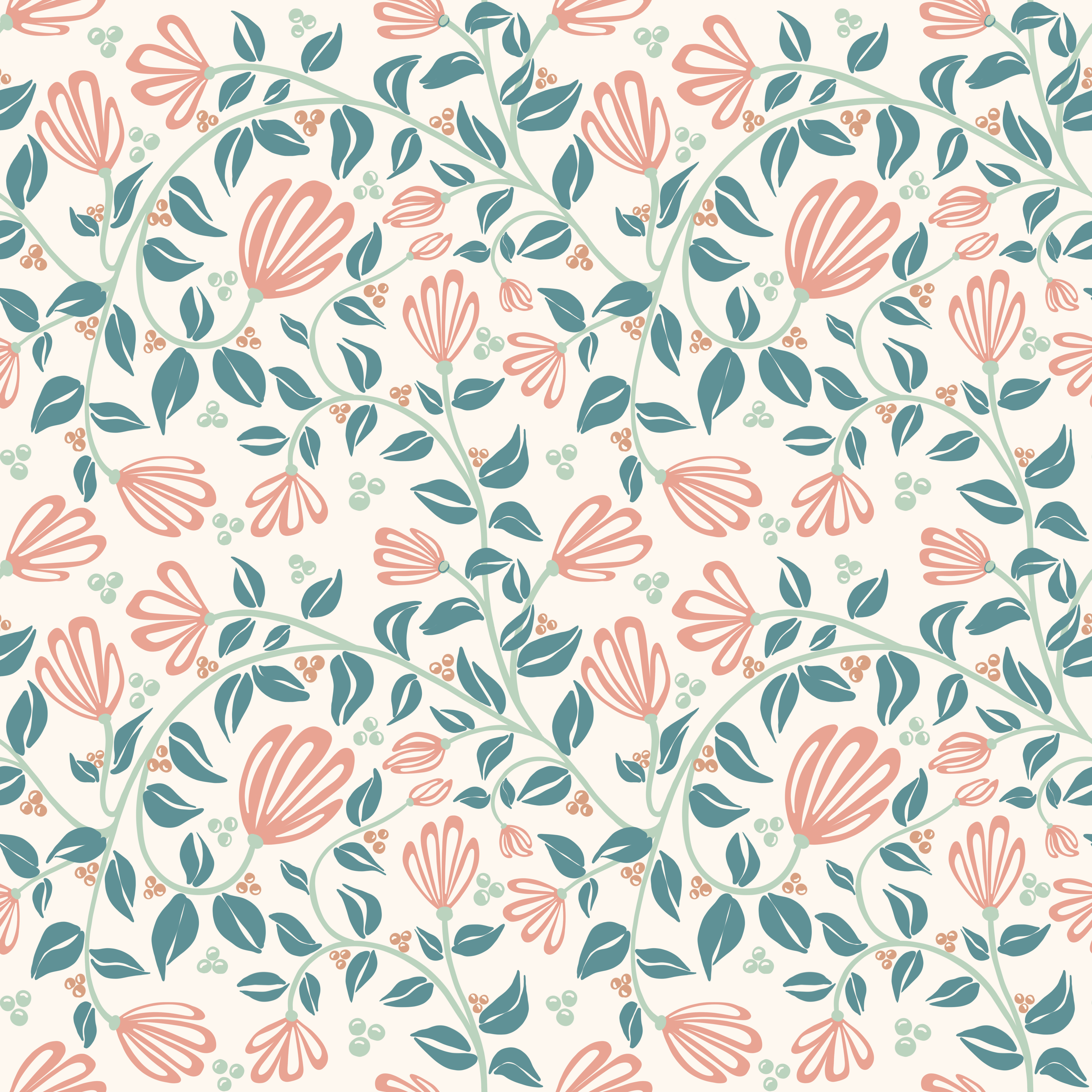 Bio Stoff  - Ranken E Groß - misspeppels, weiß, Floral & Blumen