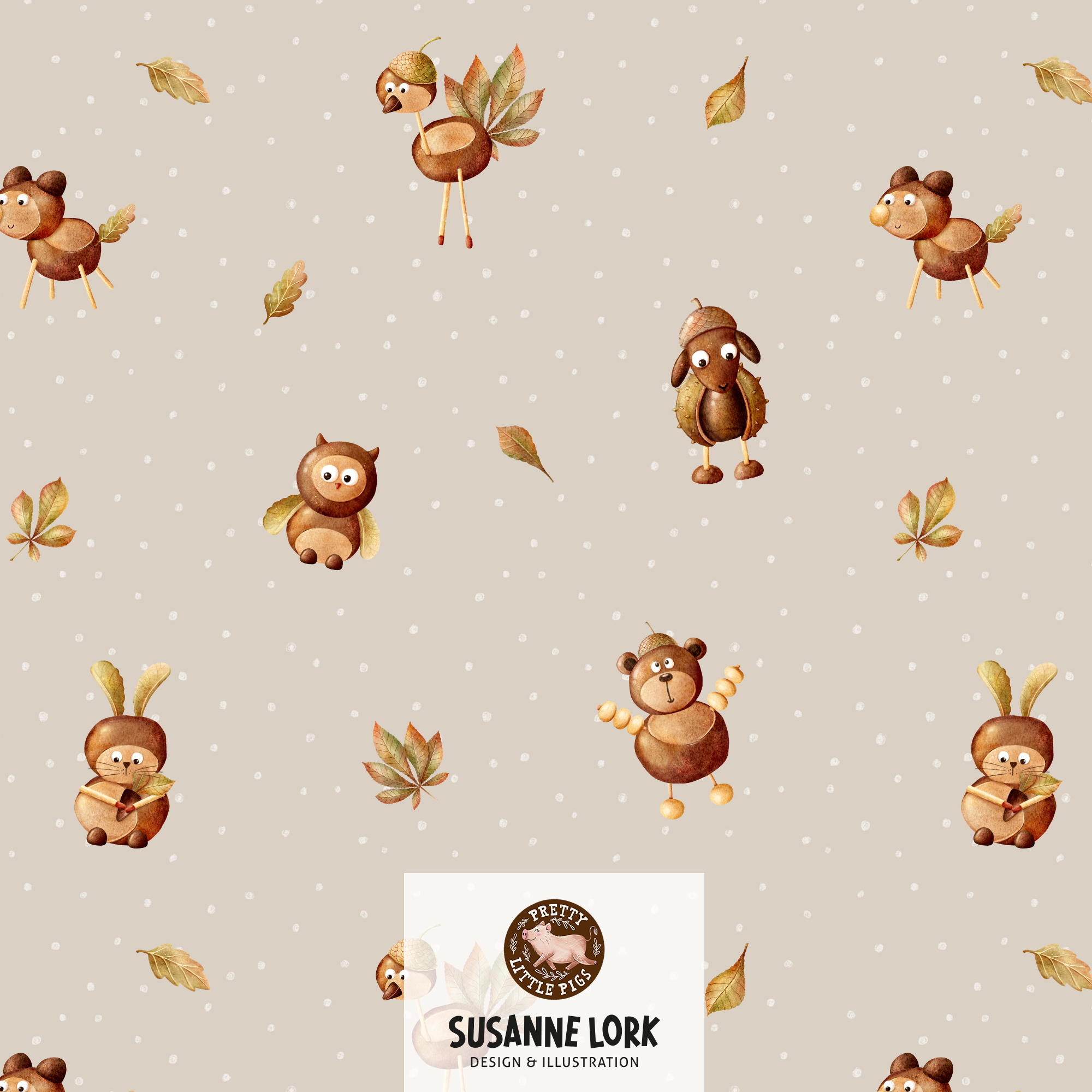 Bio Stoff – Kastanientiere Sand von Pretty Little Pigs in beige