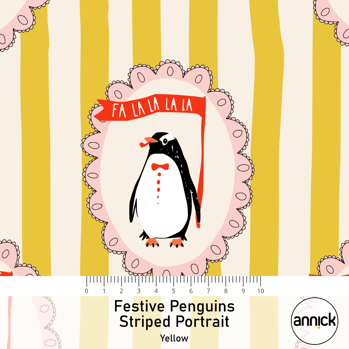 Bio Stoff - Festive Penguins Striped Portrait gelb 