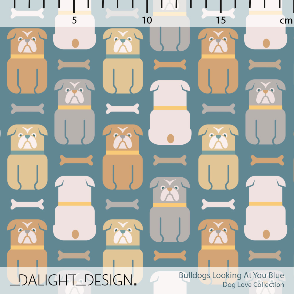 Bio Stoff  - Bulldogs Looking at you Blue - DalightDesign, blau, Tiere