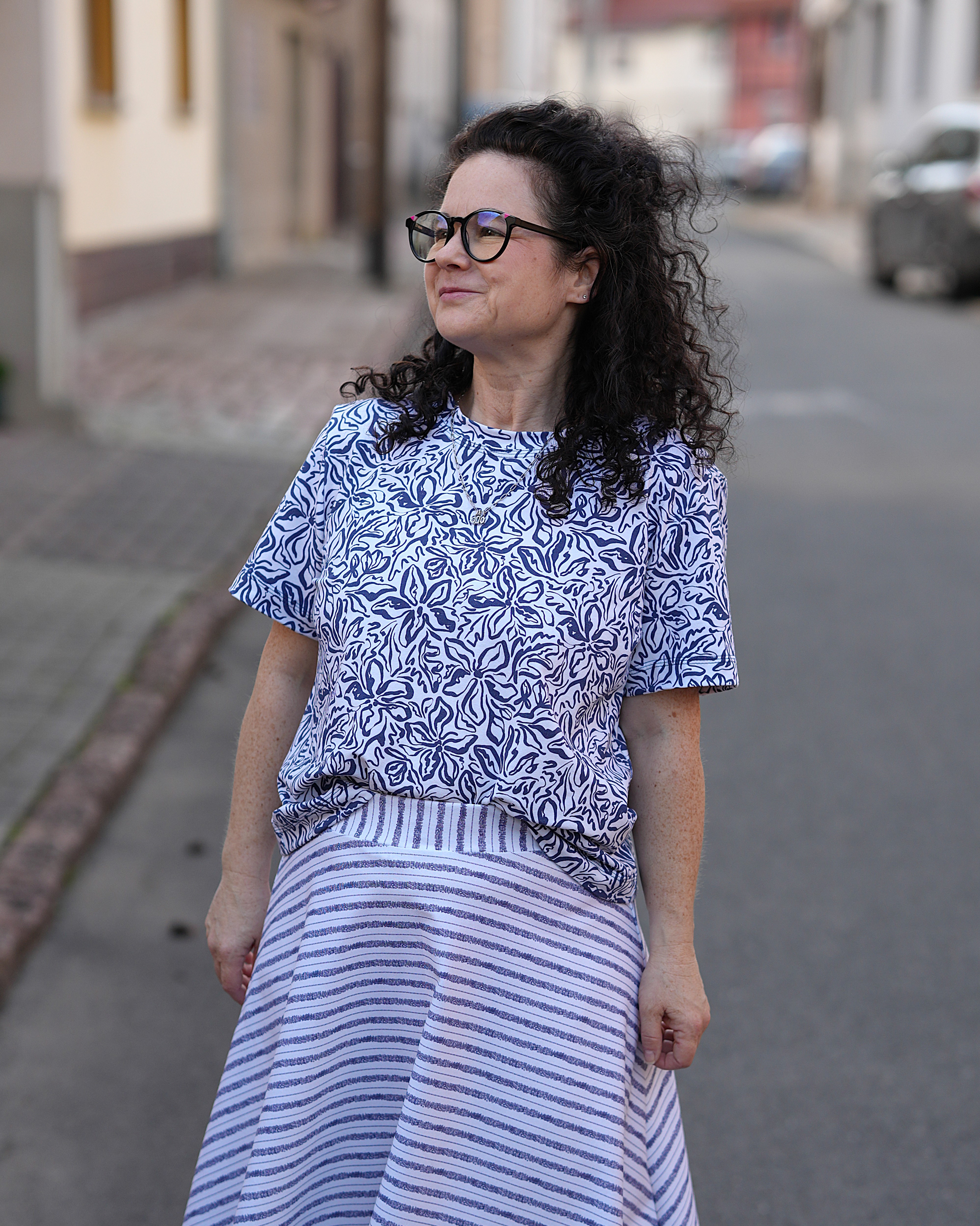 Organic fabric - Strandstreifen blau, weiß