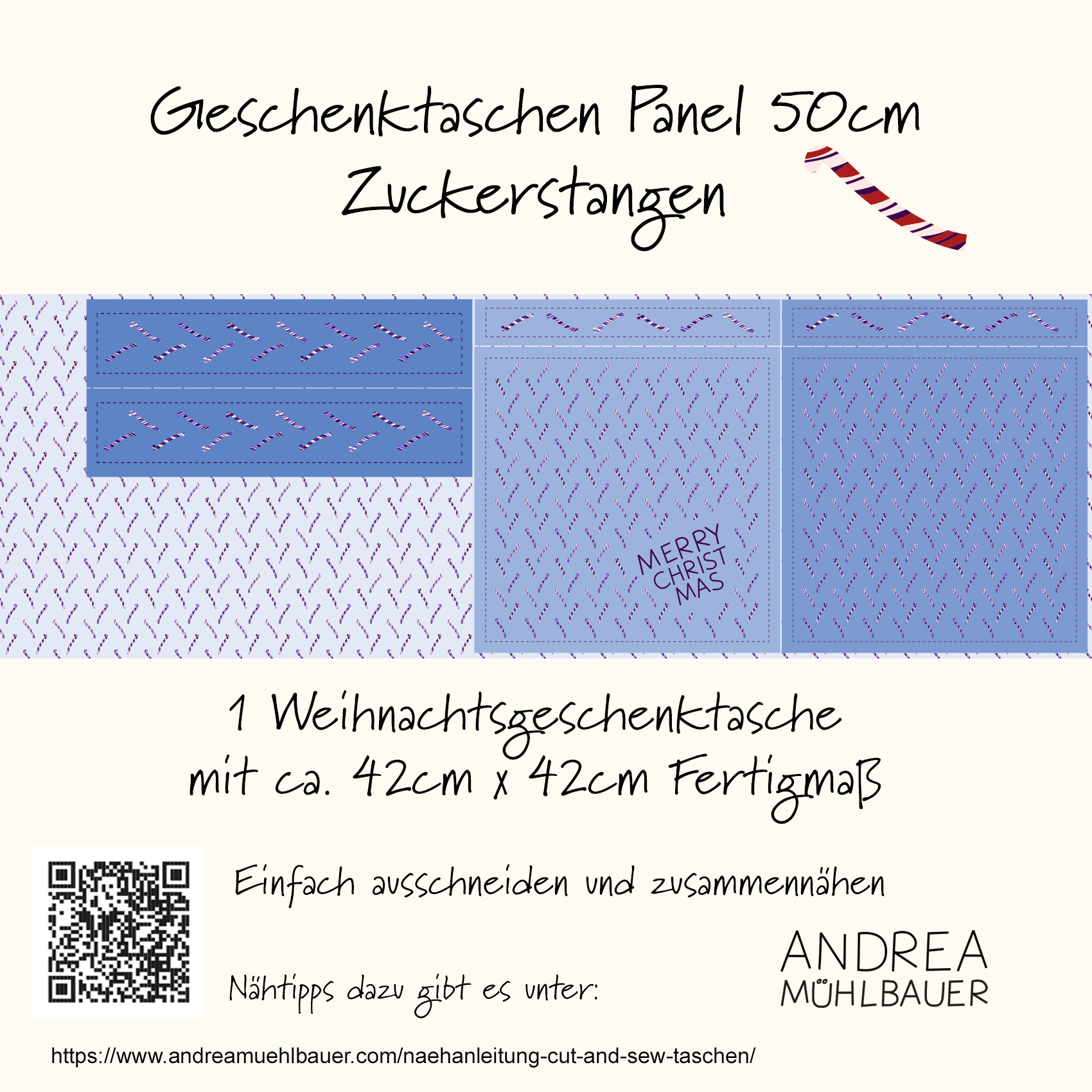 Bio Stoff  - Zuckerstangen Geschenketaschen groß, blau - Andrea Mühlbauer