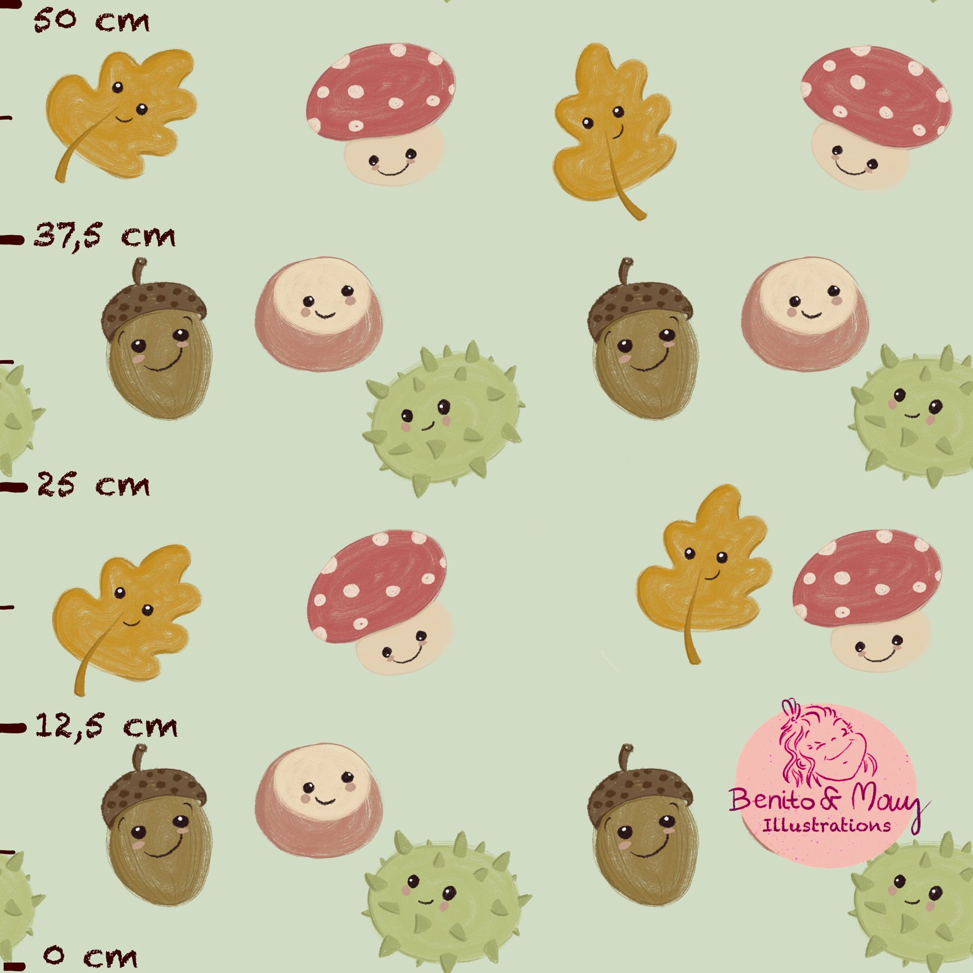 Bio Stoff - Autumn Fruits Green Large by Benito and Maus Illustrations in green