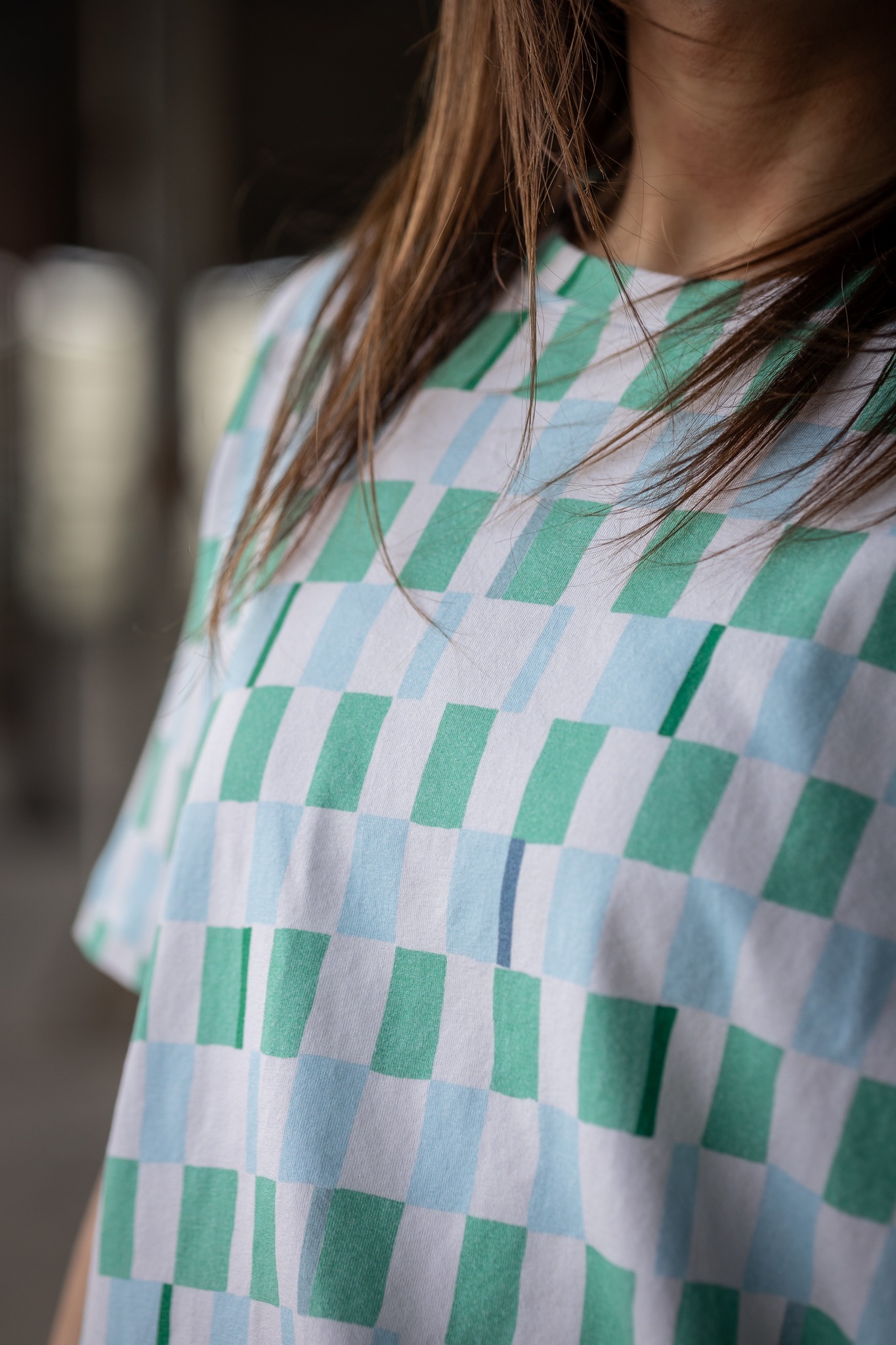 Bio Summersweat Stoff  -  Summer Check Teal  - Annick, Kariert, Abstrakt, petrol, Breite 150 cm